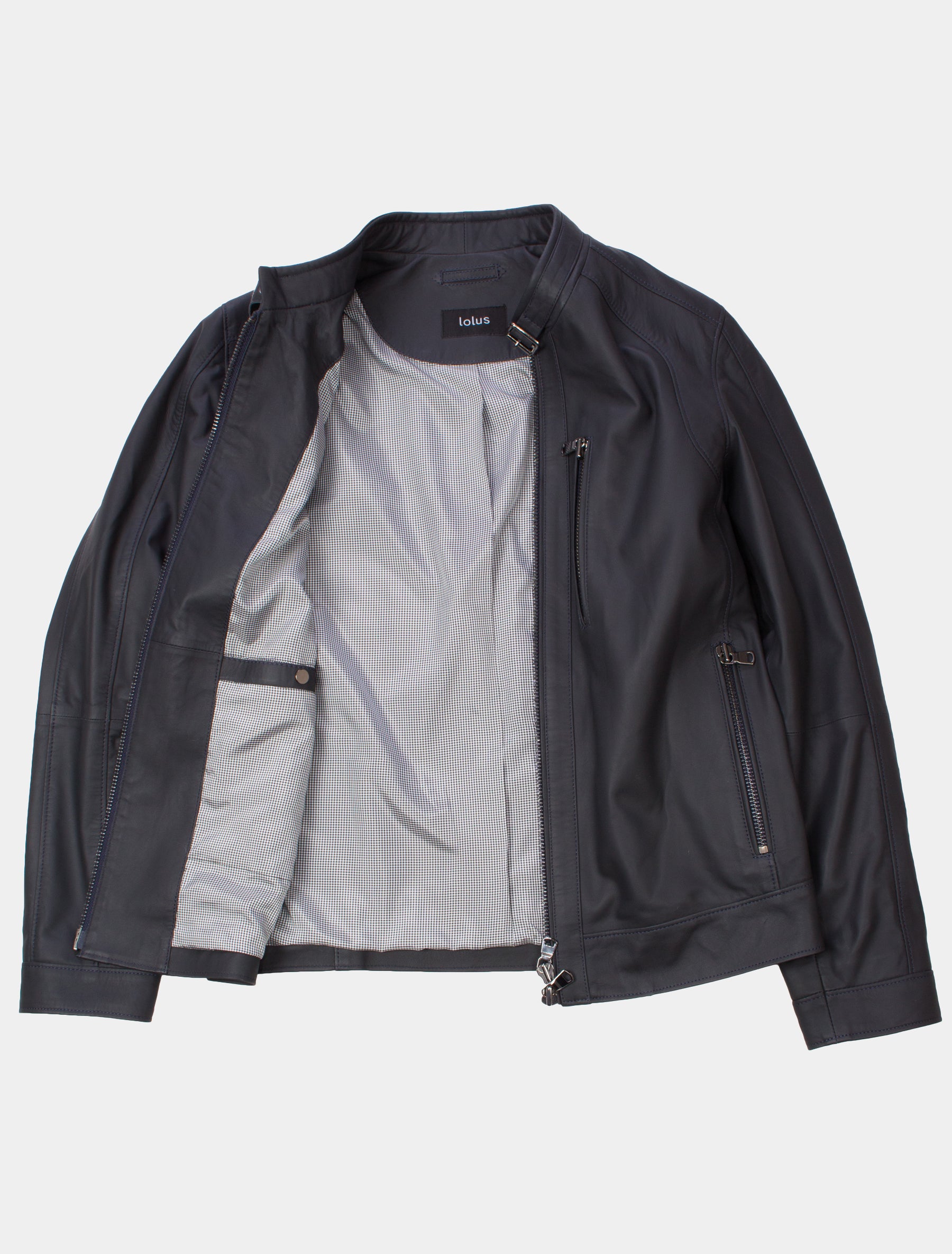 Feine Herren Lederjacke aus weichem Lammleder mit Stehkragen - Carter in dunkelblau