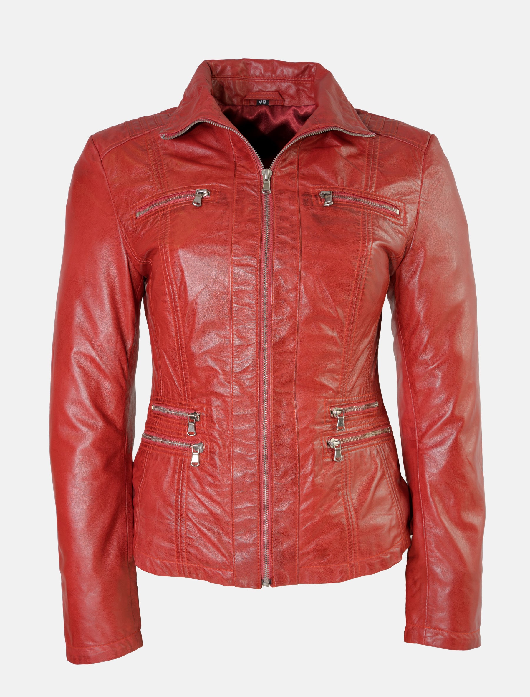 Sportlich klassische Damen Lederjacke - Clara in rot