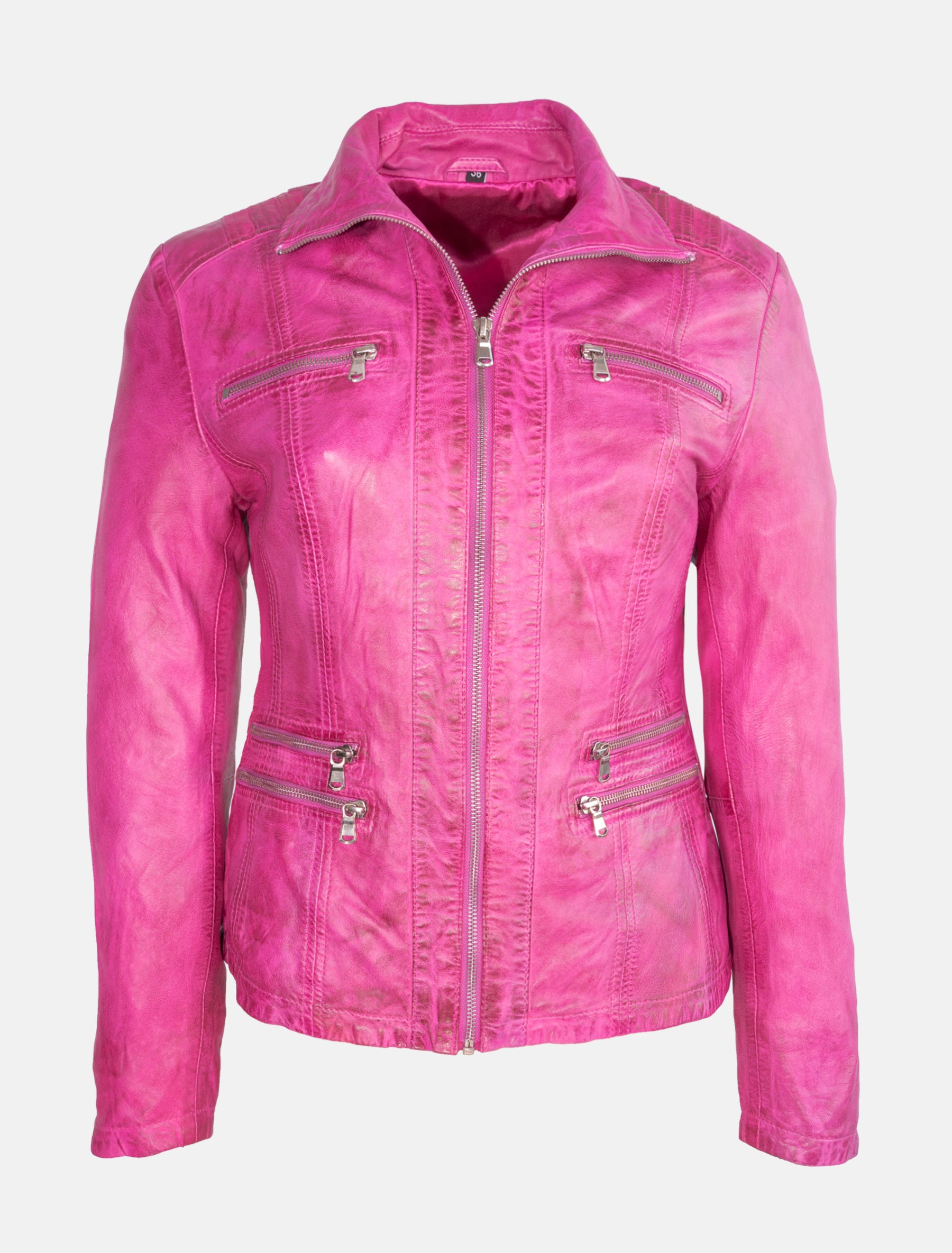 Sportlich klassische Damen Lederjacke - Clara in shocking pink