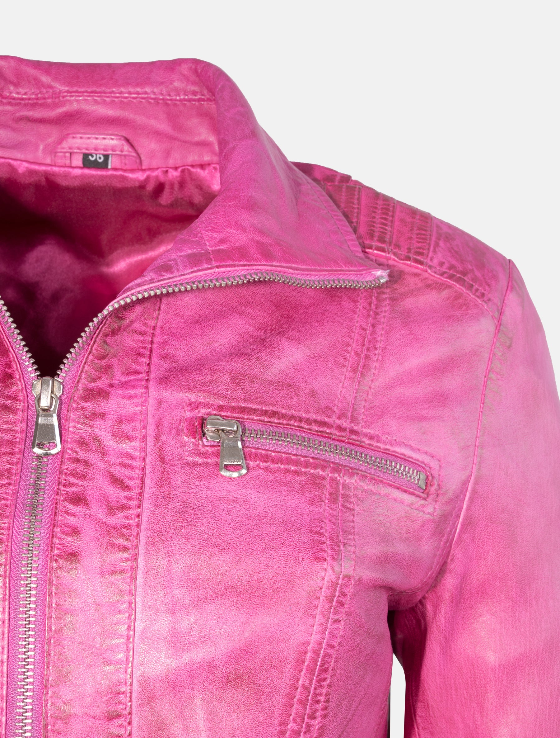 Sportlich klassische Damen Lederjacke - Clara in shocking pink