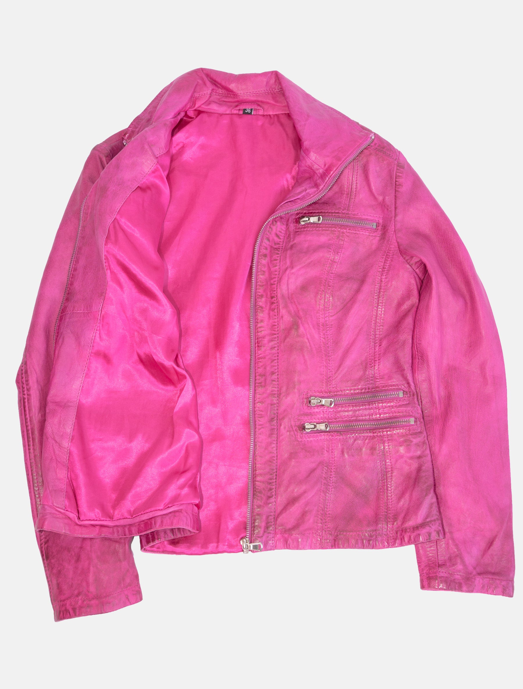 Sportlich klassische Damen Lederjacke - Clara in shocking pink