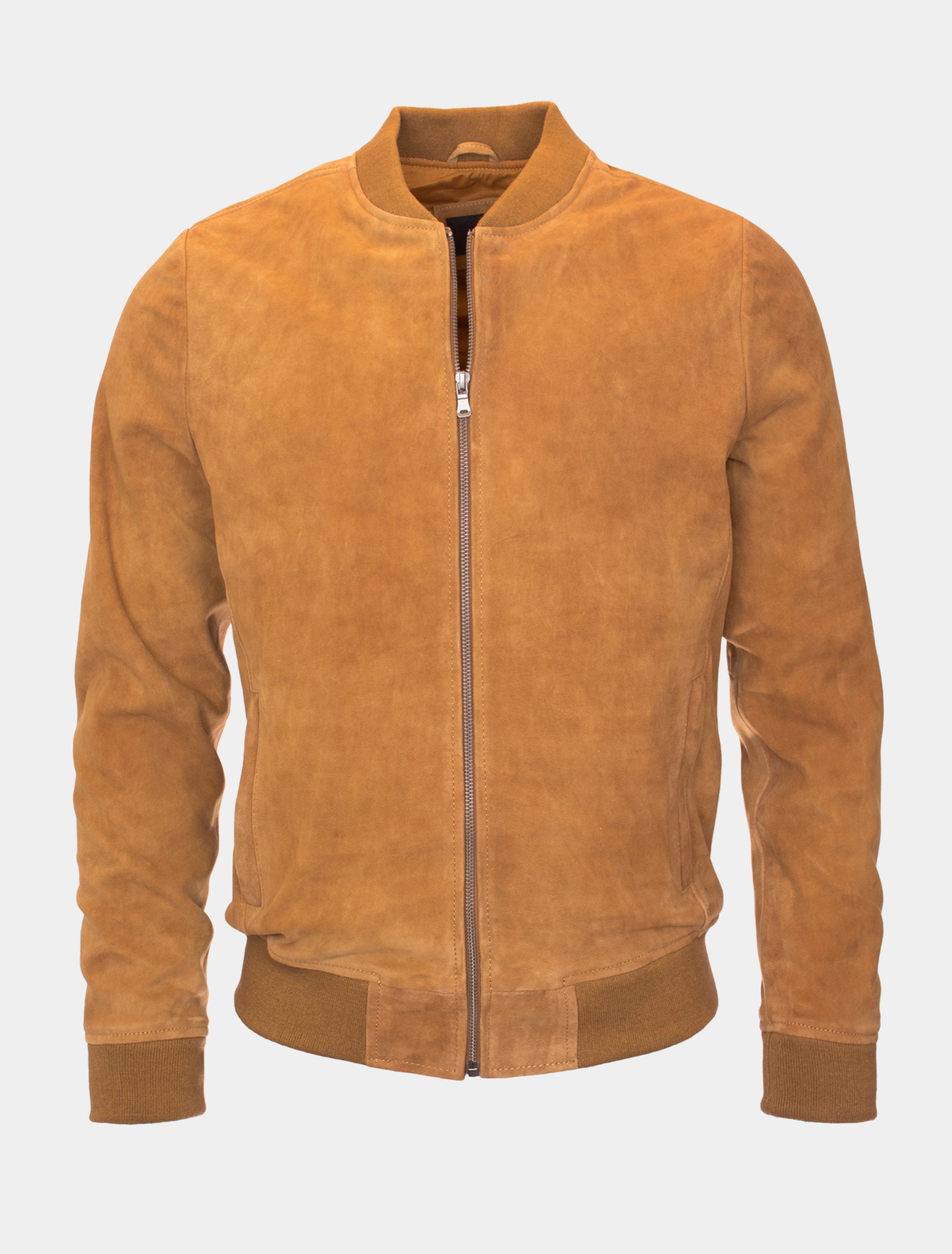 Kurze und sportliche Herren Lederjacke Blouson aus Velours Leder - Coronel in cognac