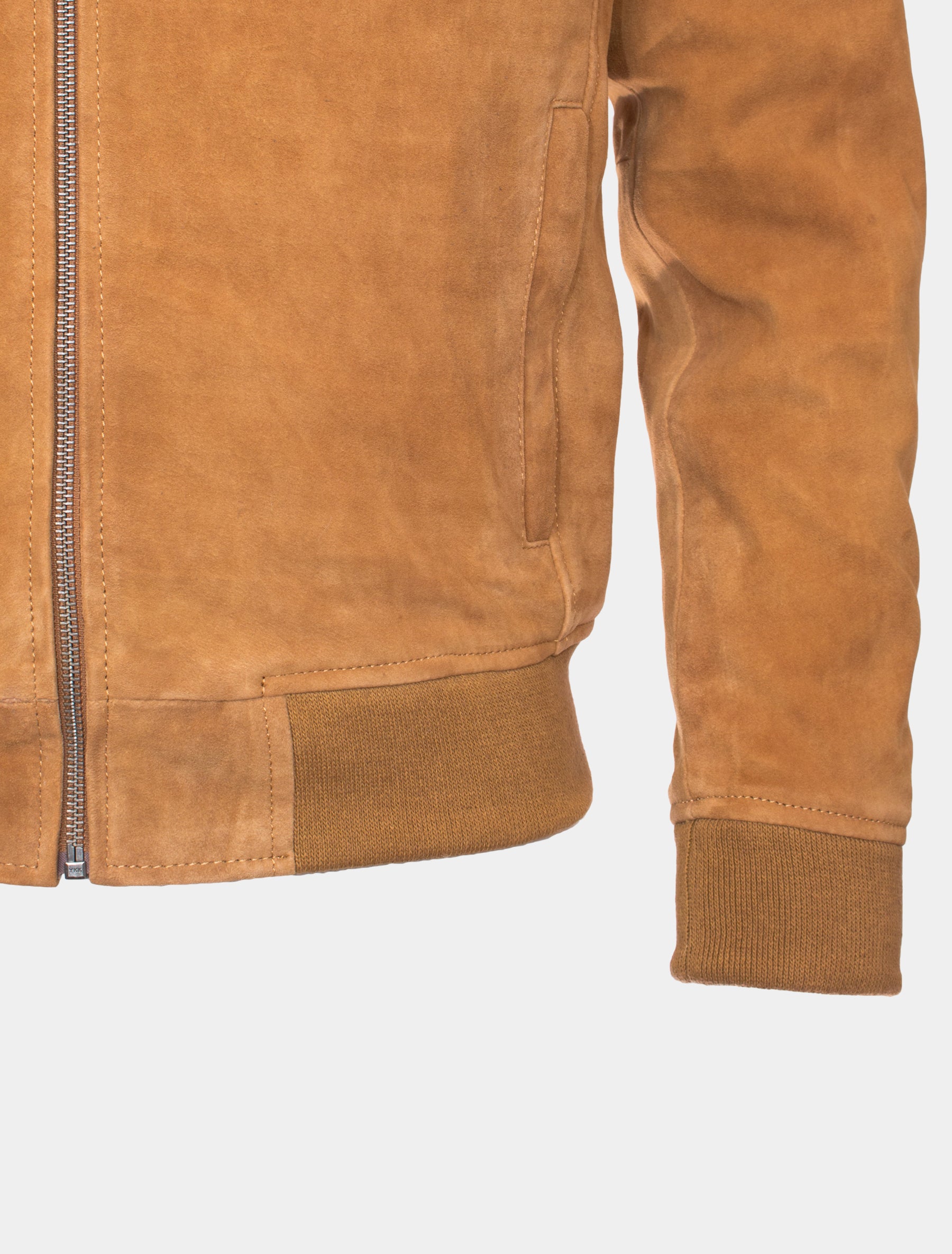 Kurze und sportliche Herren Lederjacke Blouson aus Velours Leder - Coronel in cognac
