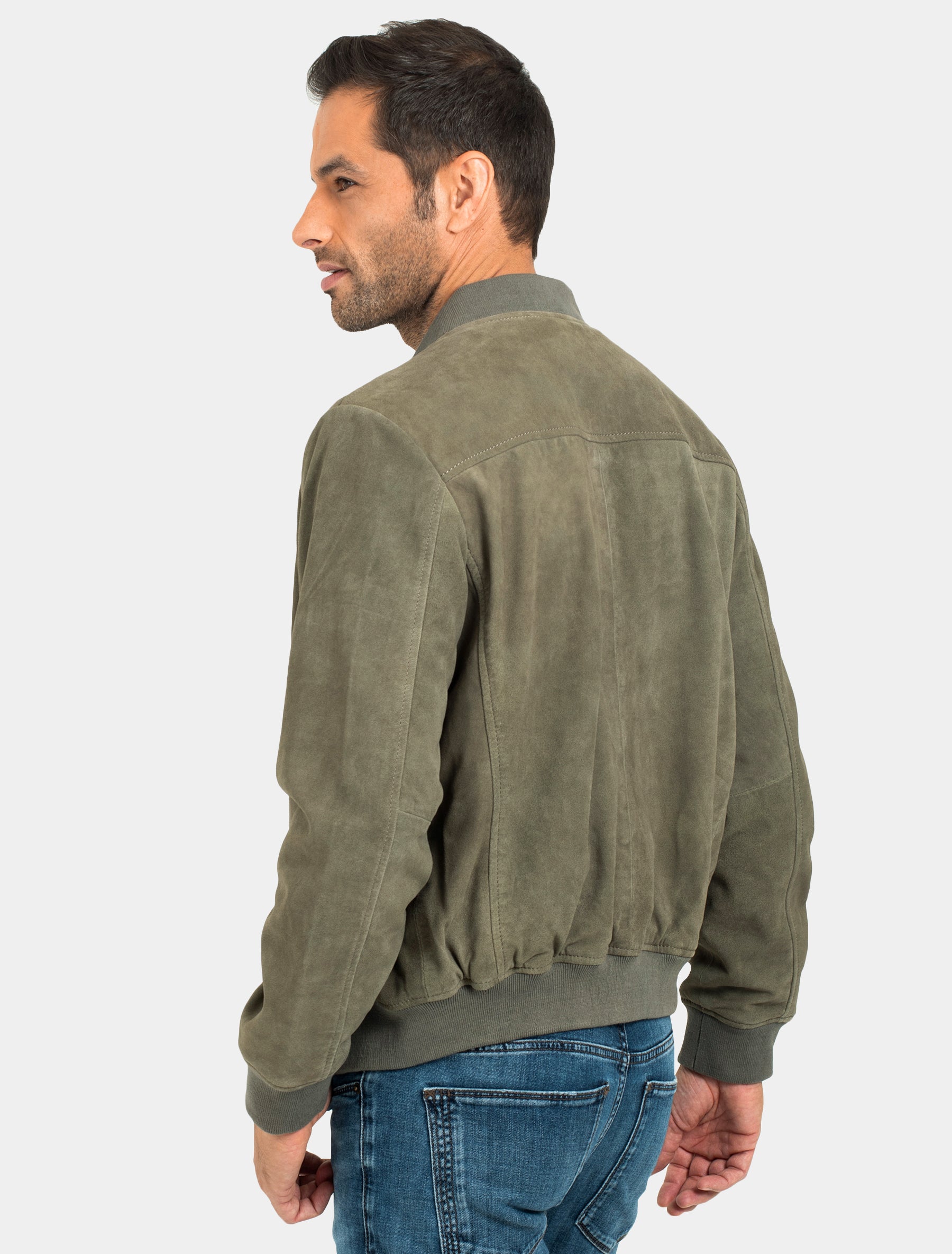 Kurze und sportliche Herren Lederjacke Blouson aus Velours Leder - Coronel in khaki sand