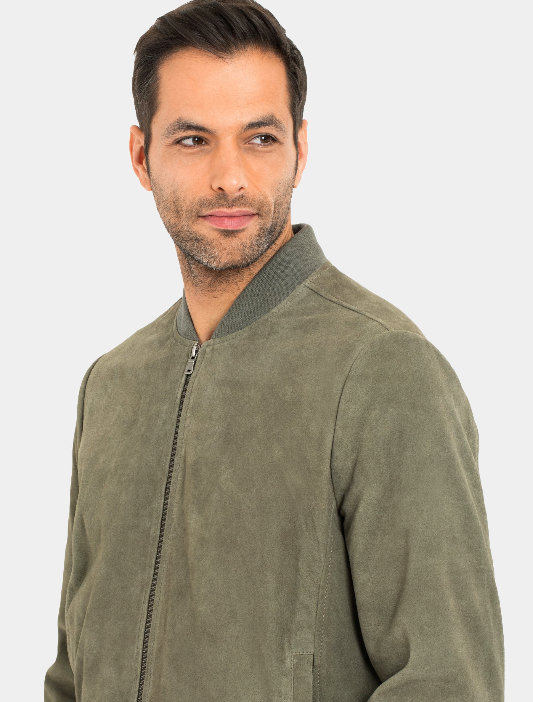 Kurze und sportliche Herren Lederjacke Blouson aus Velours Leder - Coronel in khaki sand