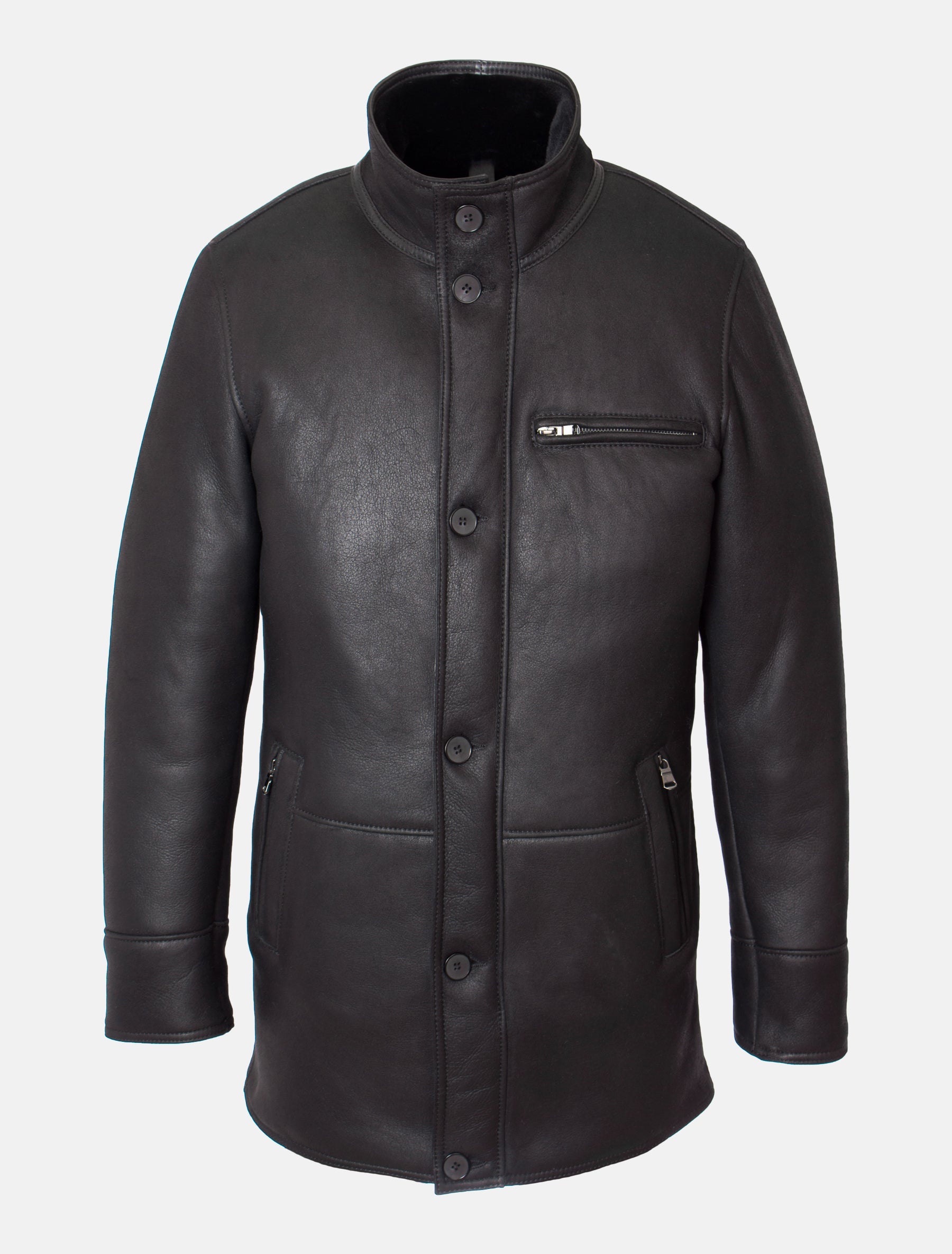 Herren lange Winter Lammfelljacke - Frank Lammfell in schwarz