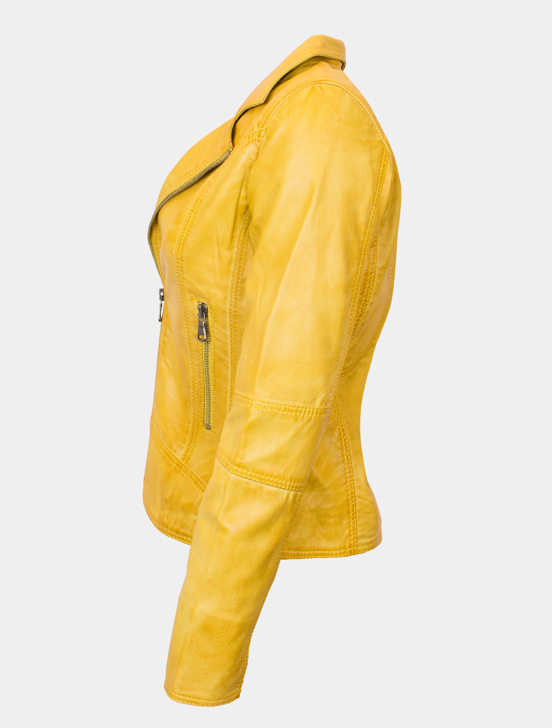 Damen Lederjacke im modischen Biker Stil - Giulia in lemon