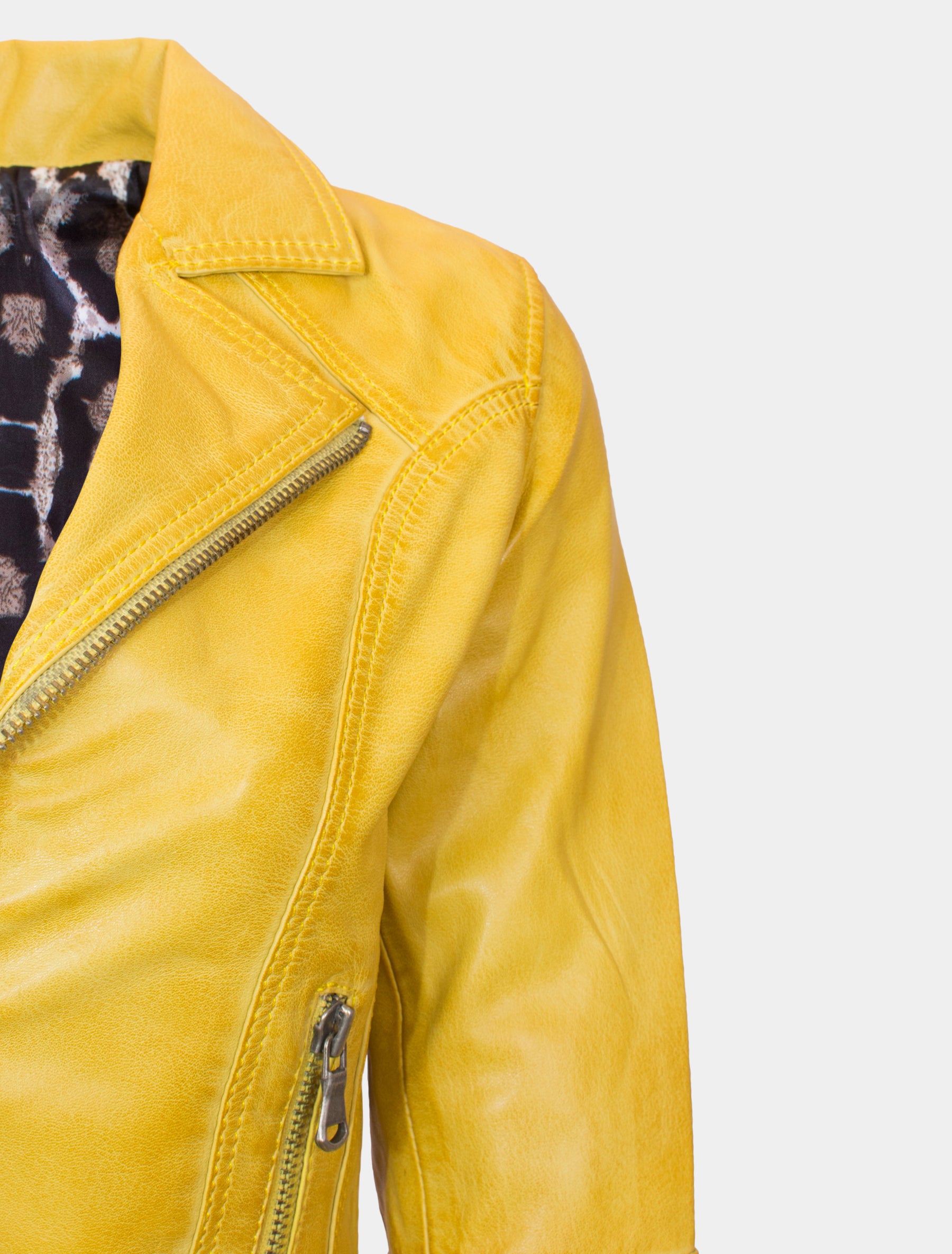 Damen Lederjacke im modischen Biker Stil - Giulia in lemon