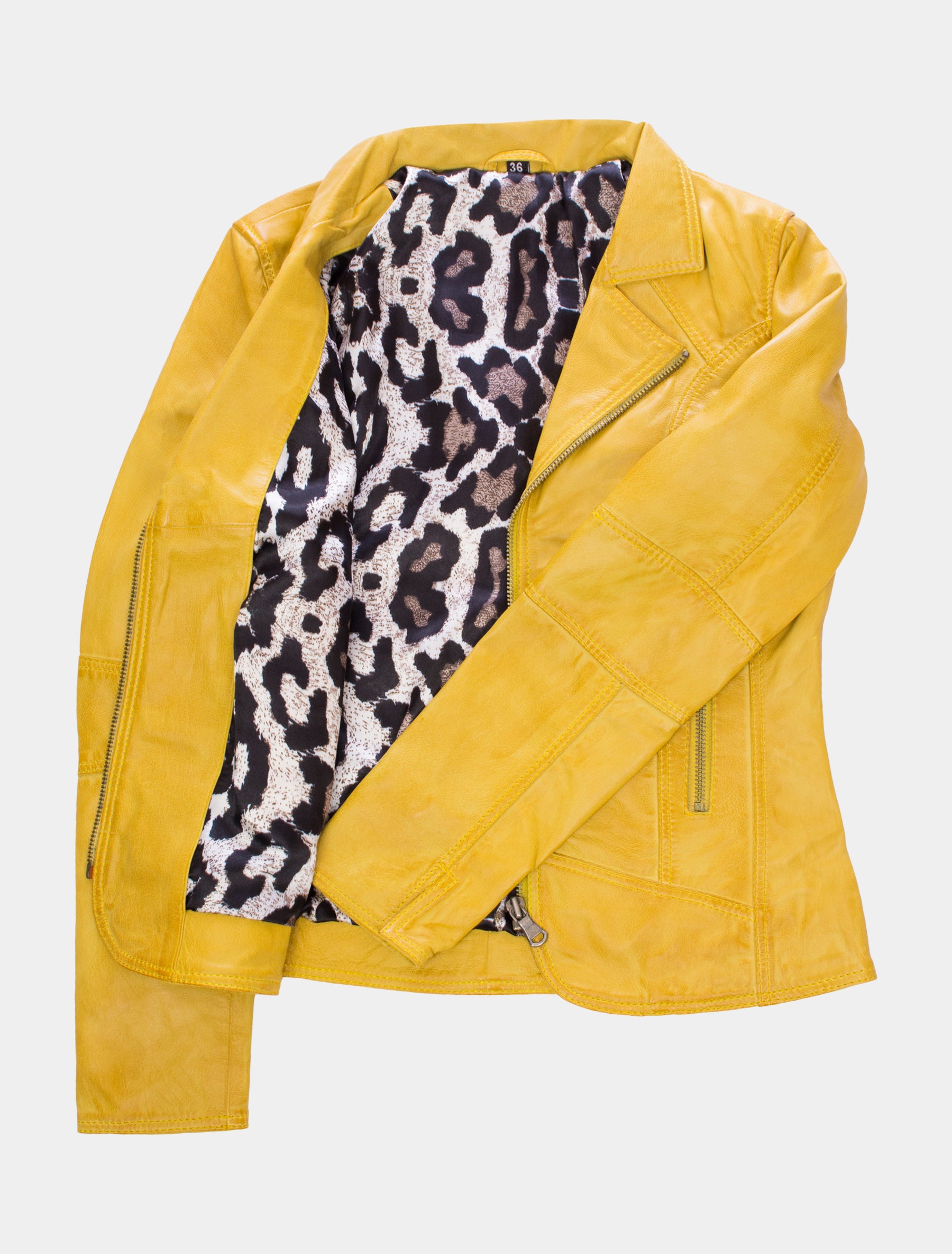 Damen Lederjacke im modischen Biker Stil - Giulia in lemon