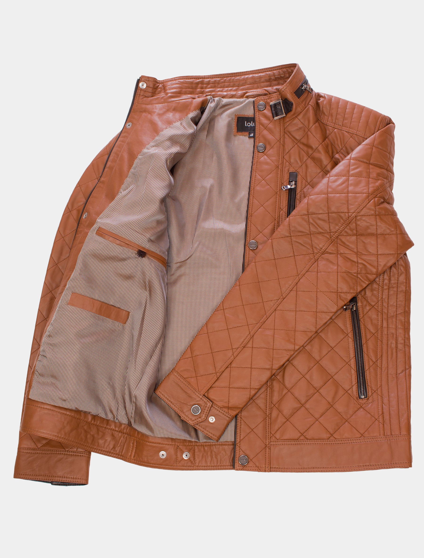 Sportliche und feine Herren Steppjacke aus Lammnappa Leder - Jack in cognac dunkelbraun