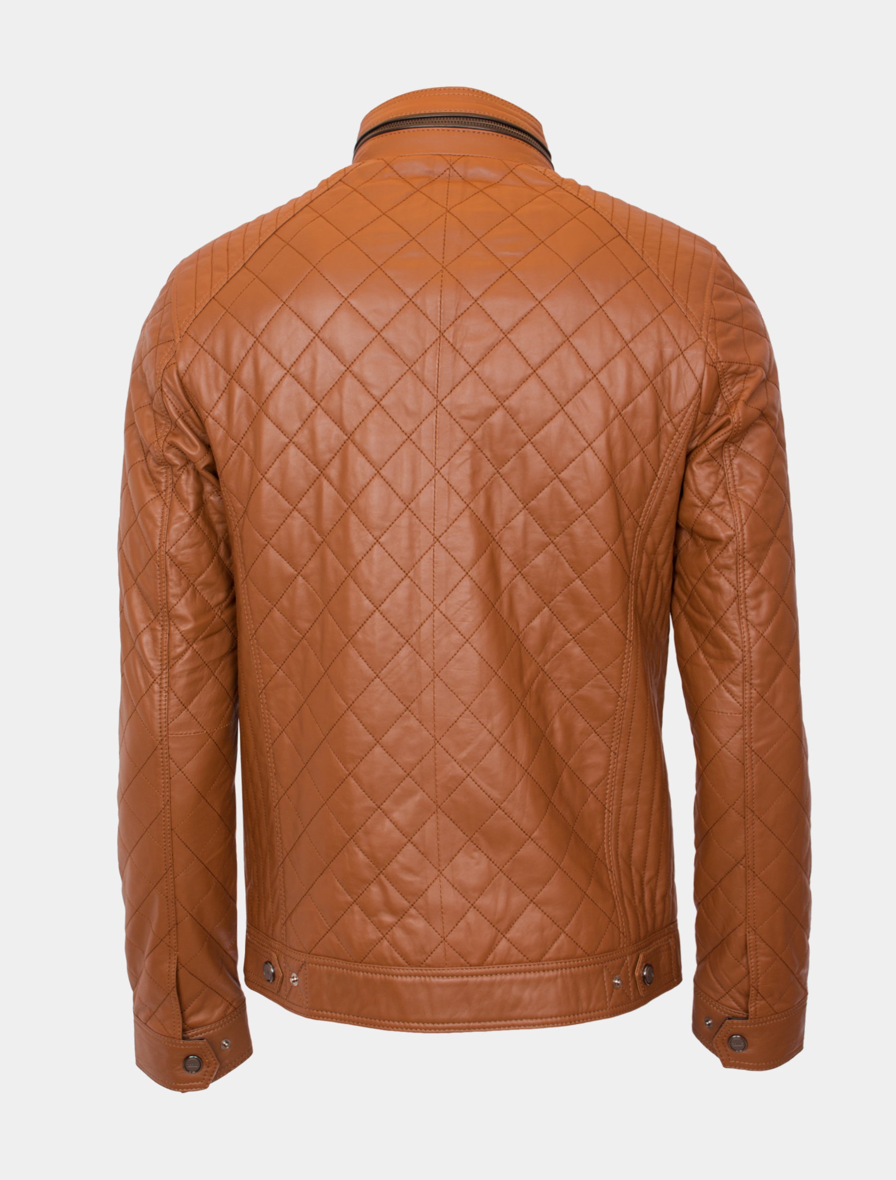 Sportliche und feine Herren Steppjacke aus Lammnappa Leder - Jack in cognac dunkelbraun