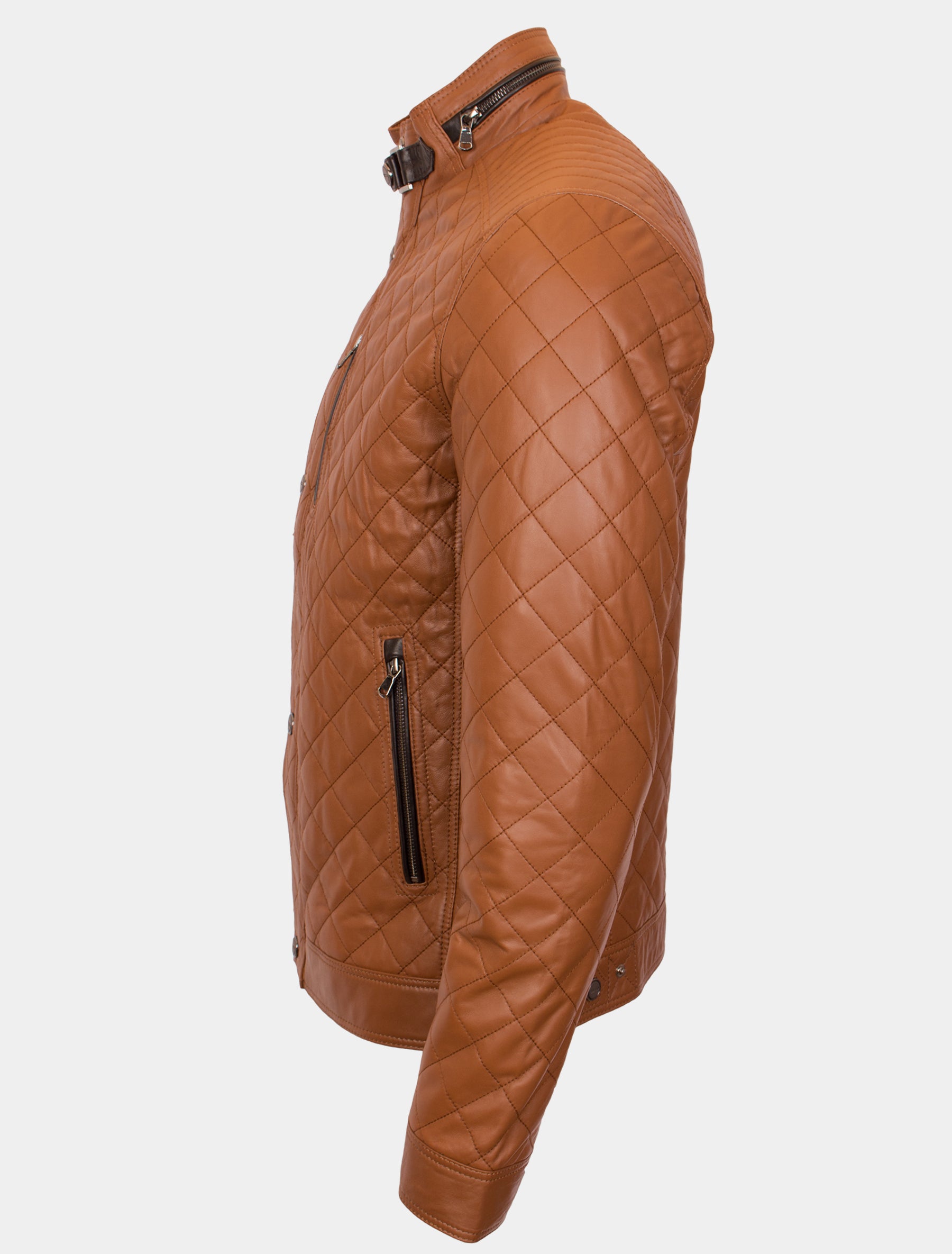 Sportliche und feine Herren Steppjacke aus Lammnappa Leder - Jack in cognac dunkelbraun