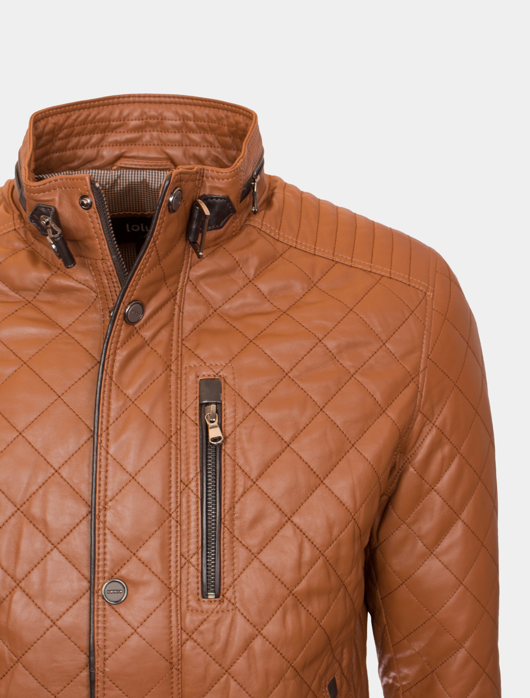Sportliche und feine Herren Steppjacke aus Lammnappa Leder - Jack in cognac dunkelbraun