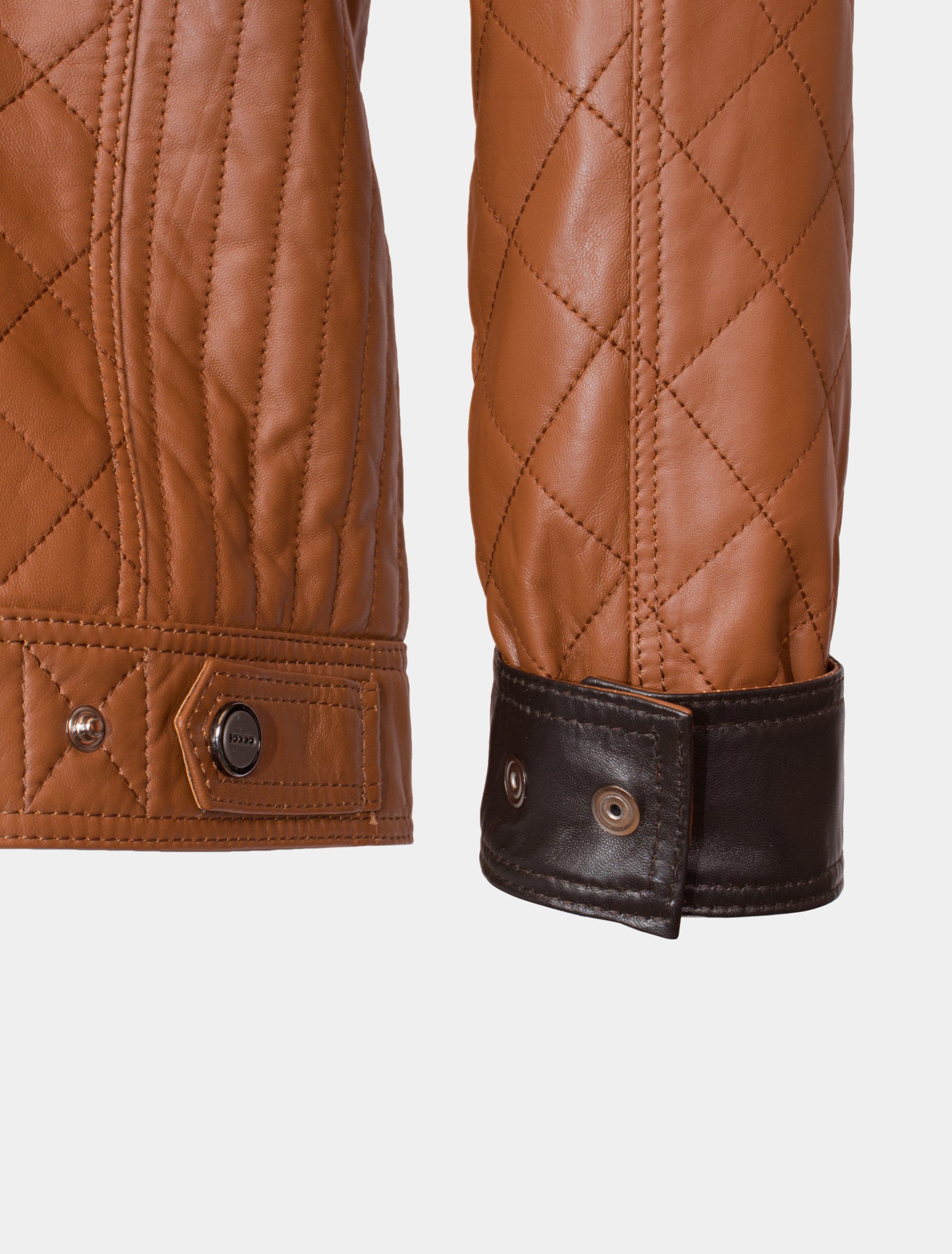 Sportliche und feine Herren Steppjacke aus Lammnappa Leder - Jack in cognac dunkelbraun