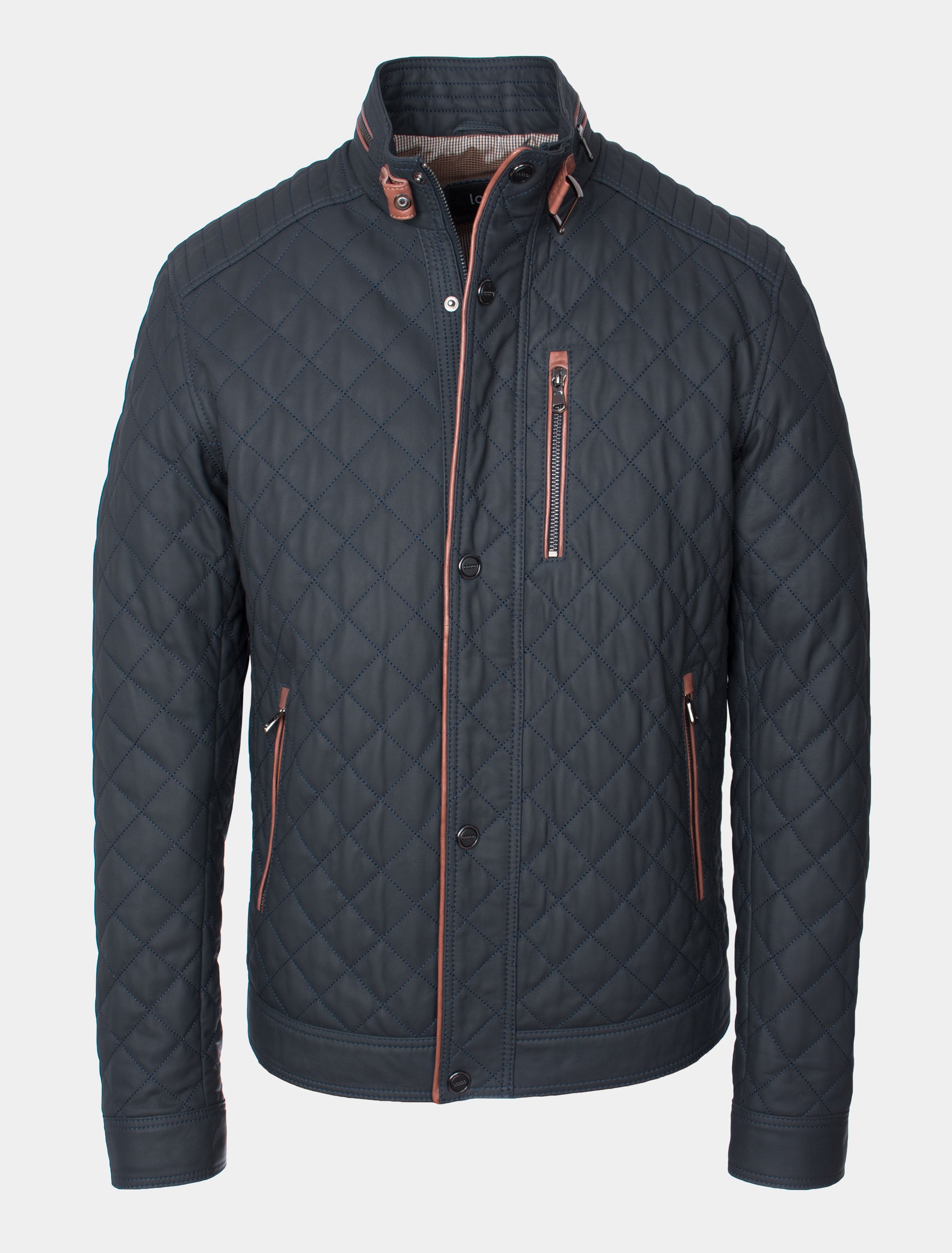 Sportliche und feine Herren Steppjacke aus Lammnappa Leder - Jack in dunkelblau braun