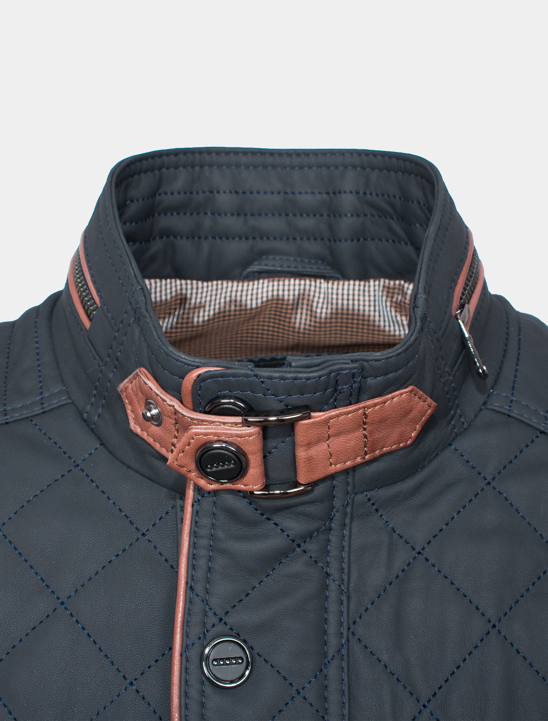 Sportliche und feine Herren Steppjacke aus Lammnappa Leder - Jack in dunkelblau braun