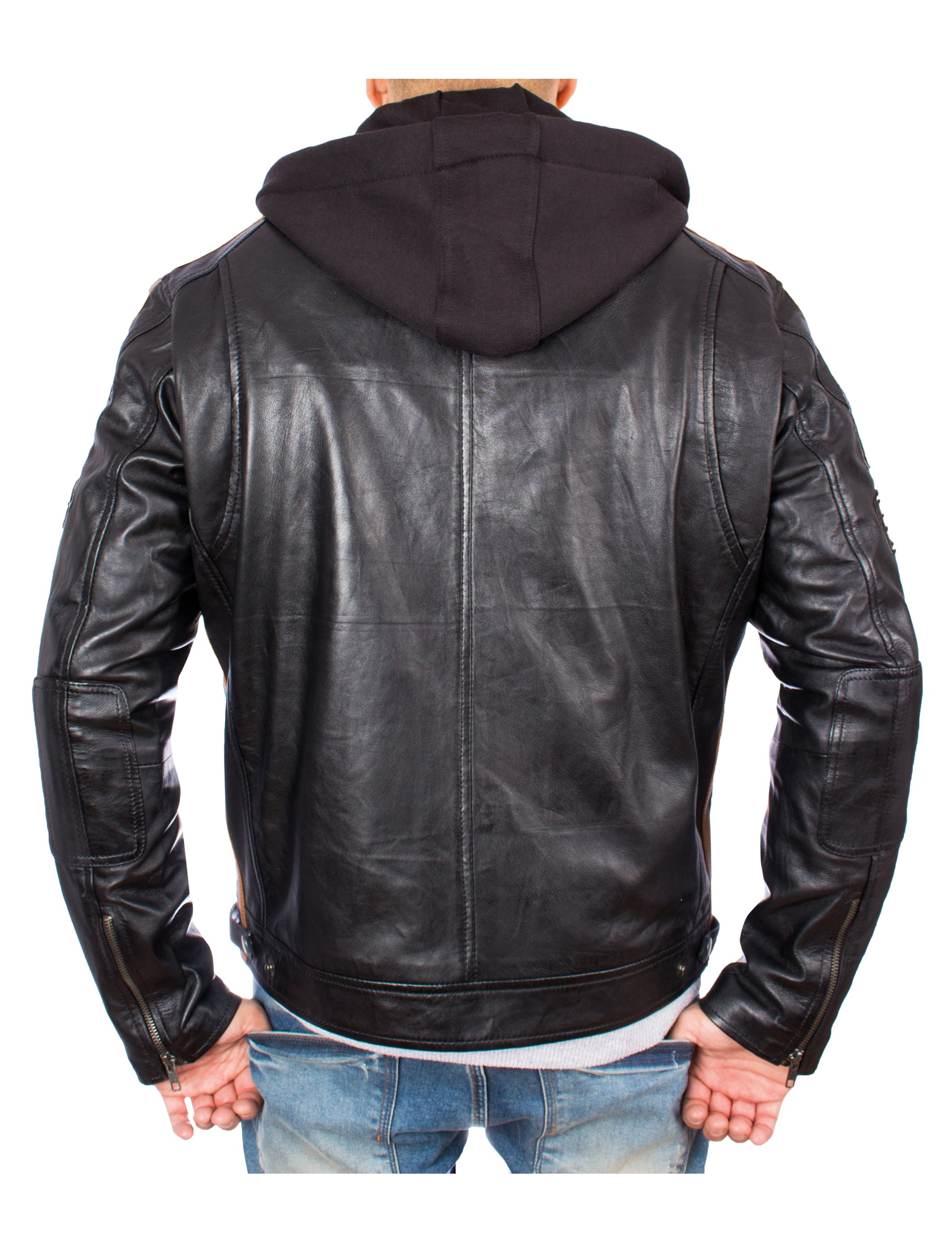 Herren Bikerjacke Motorradjacke aus Echtleder mit Aufnäher und Streifen - Jimmy