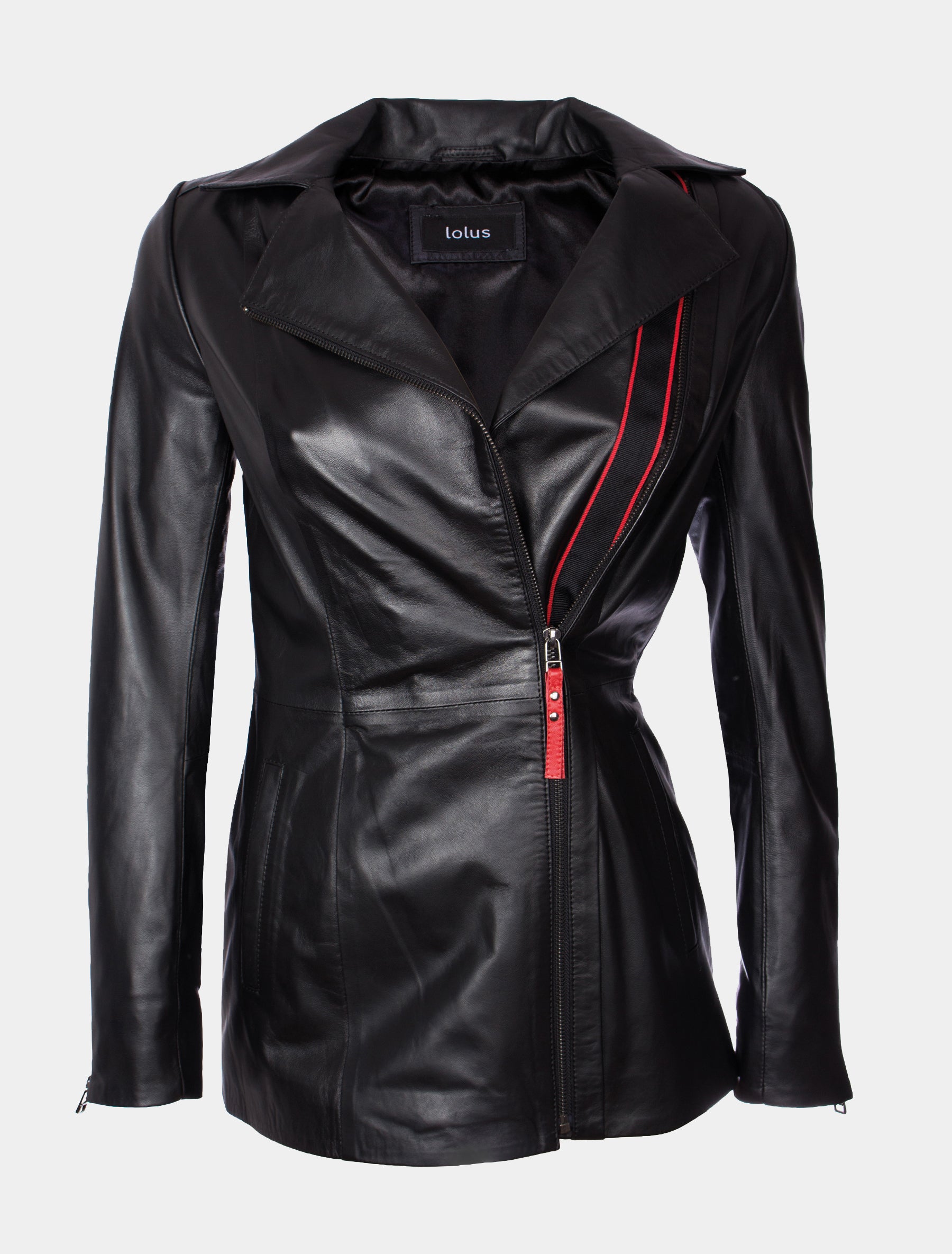 Lange Damen Lederjacke / Kurzmantel - Lolus Jolanda in schwarz