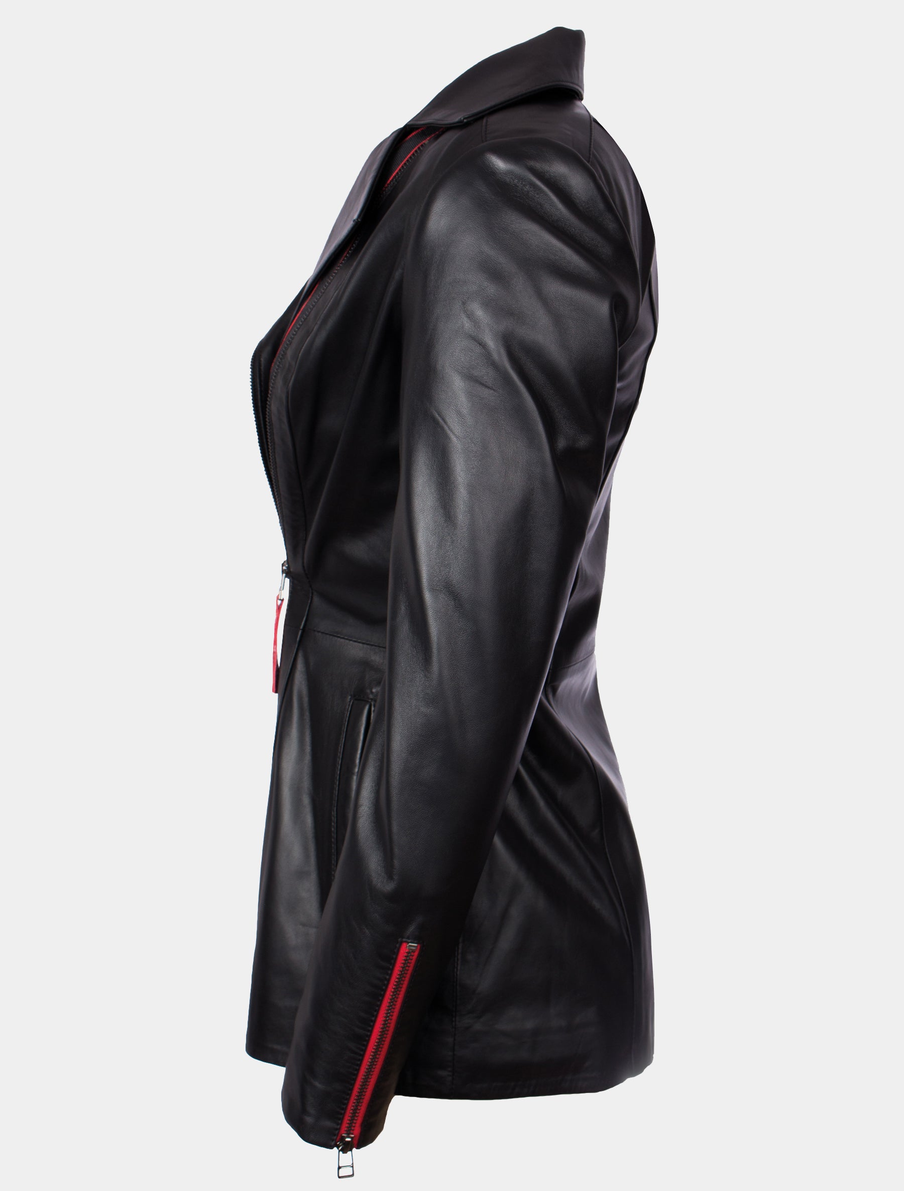 Lange Damen Lederjacke / Kurzmantel - Lolus Jolanda in schwarz