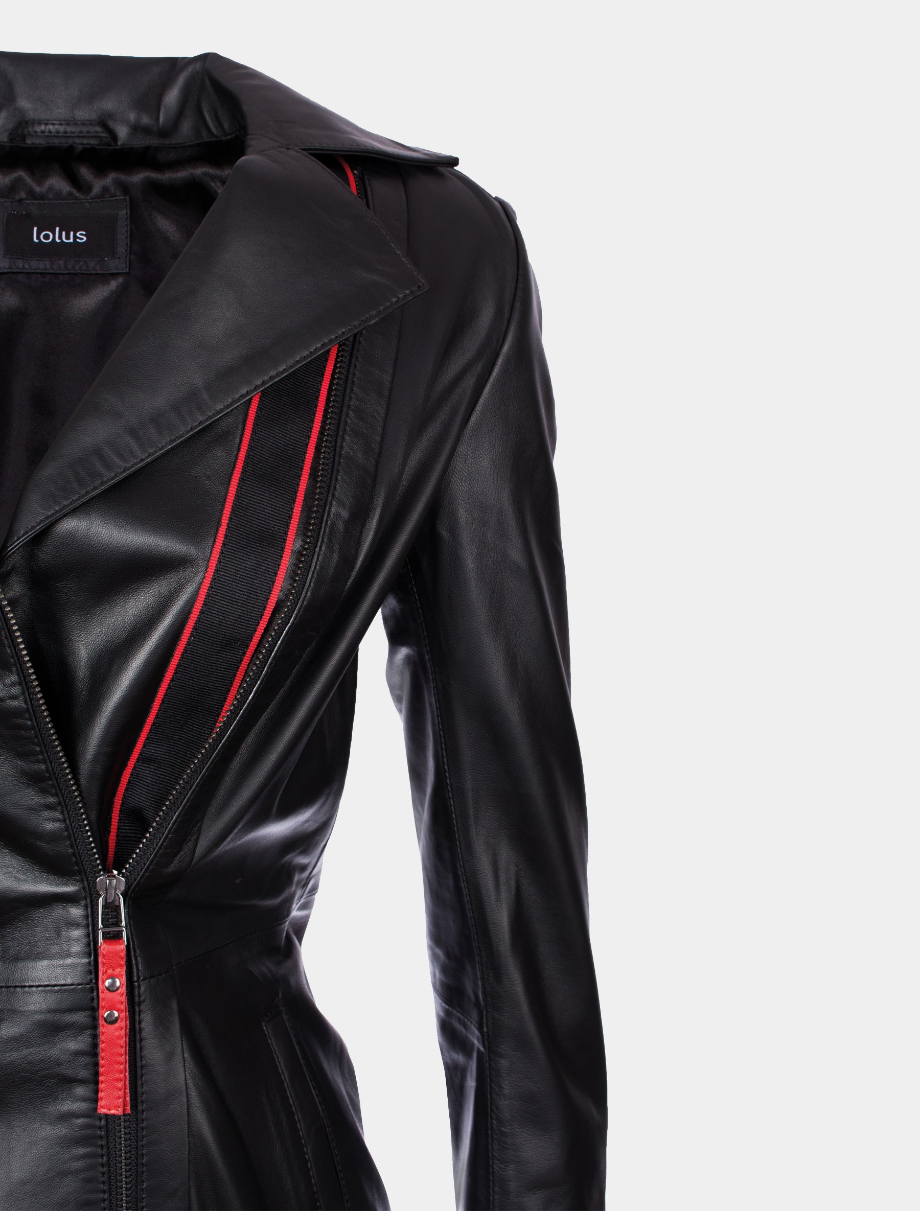 Lange Damen Lederjacke / Kurzmantel - Lolus Jolanda in schwarz