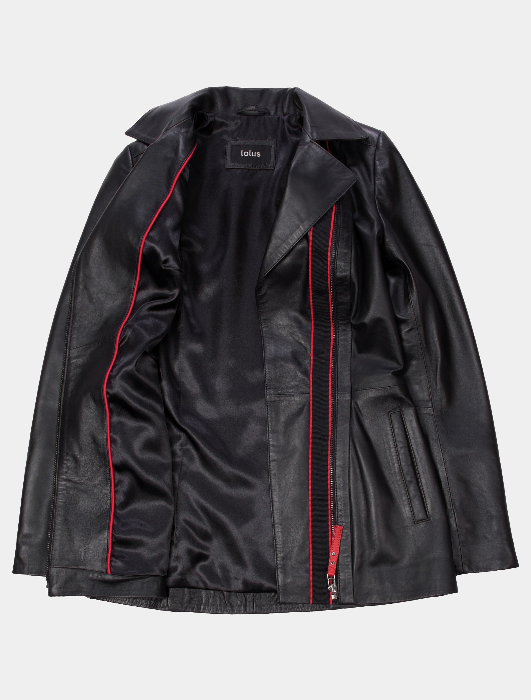 Lange Damen Lederjacke / Kurzmantel - Lolus Jolanda in schwarz