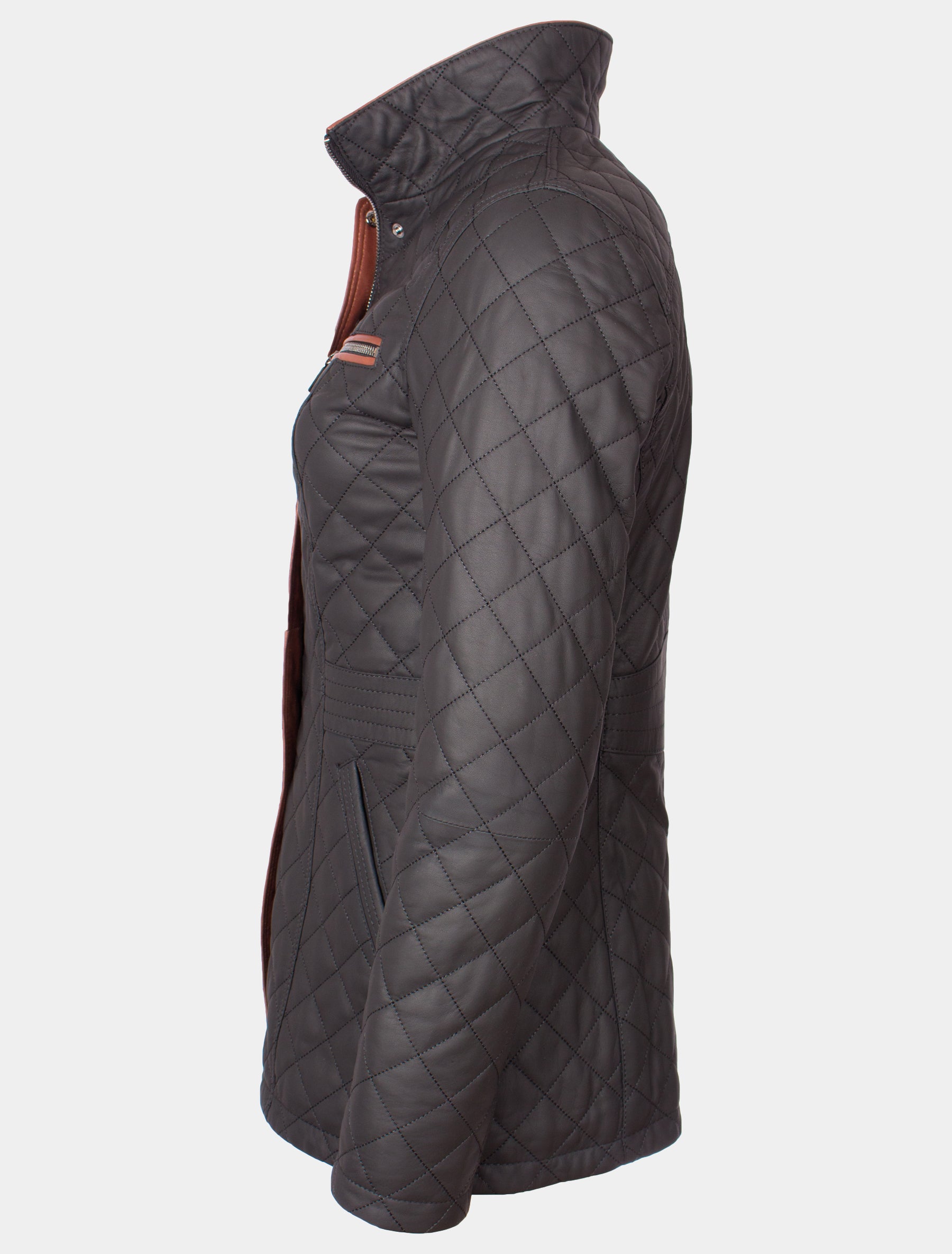 Lange und elegante Damen Lederjacke mit feiner Steppung - Juna in schwarz braun