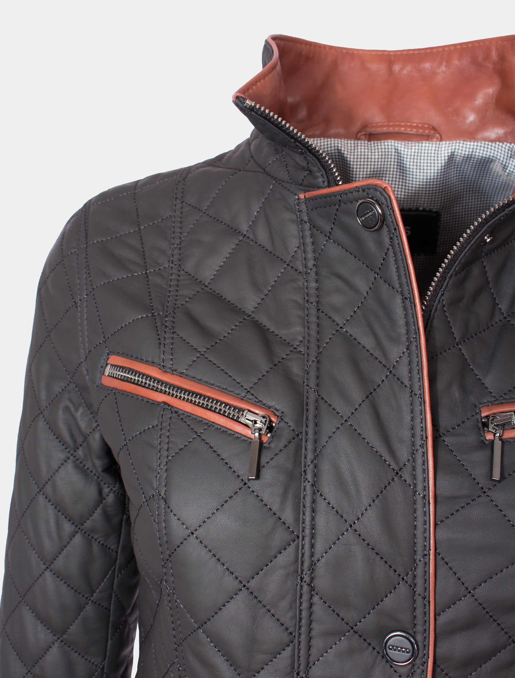 Lange und elegante Damen Lederjacke mit feiner Steppung - Juna in schwarz braun