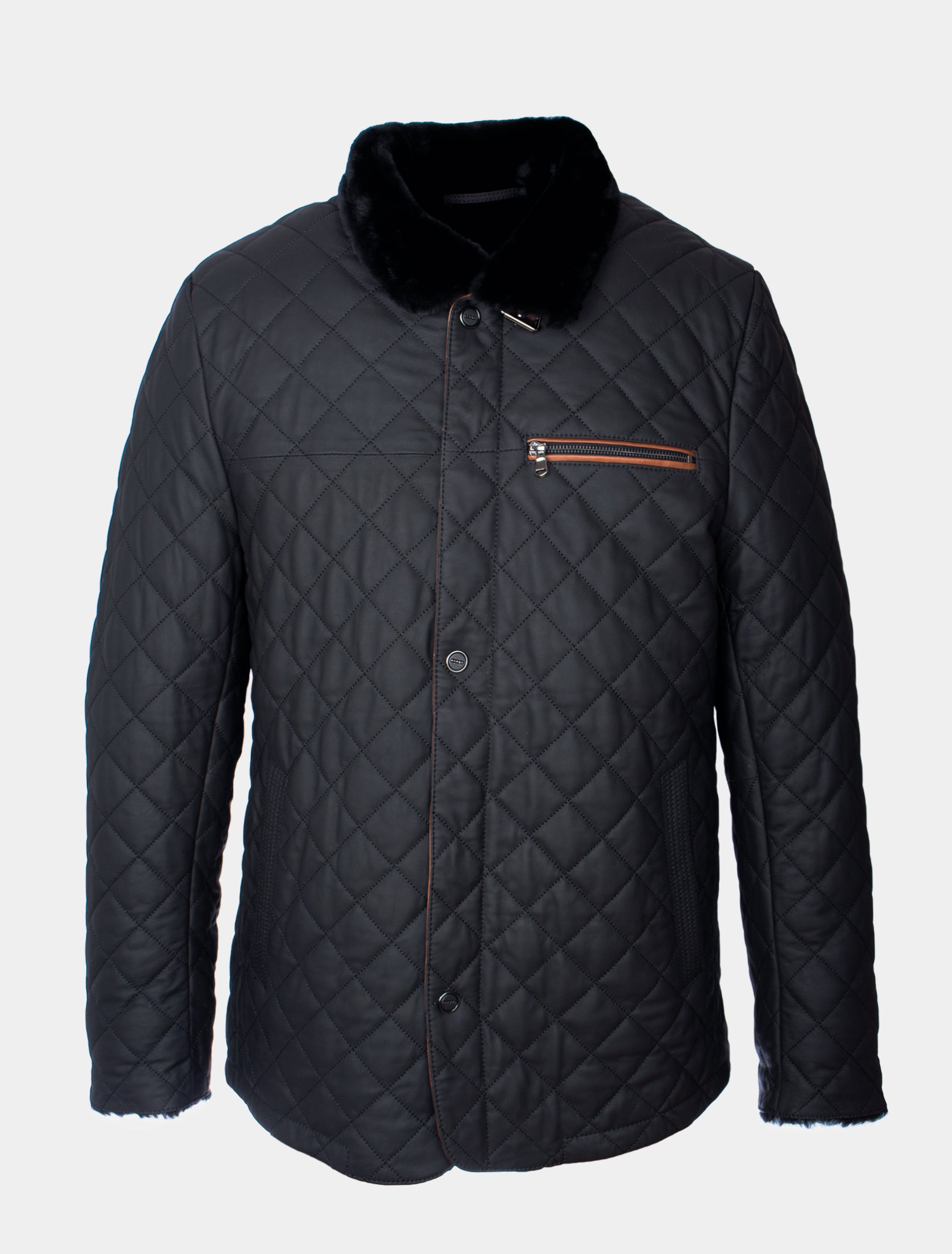 Gesteppte Winter Herren Lederjacke Steppjacke mit Lammfell gefüttert - Leno Lammfell in schwarz braun
