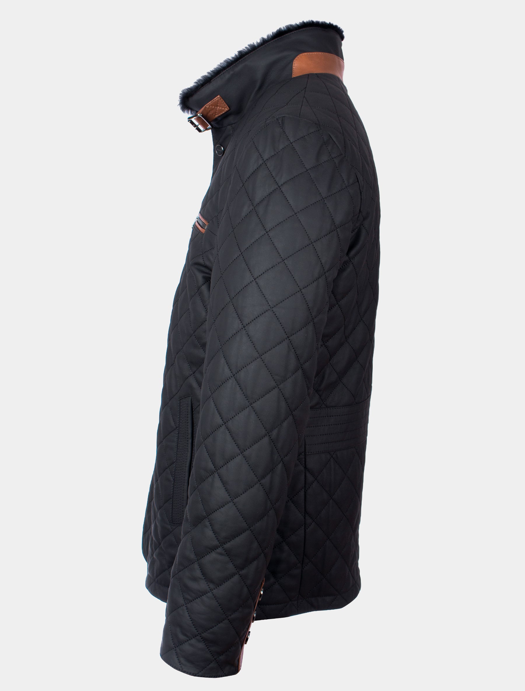 Gesteppte Winter Herren Lederjacke Steppjacke mit Lammfell gefüttert - Leno Lammfell in schwarz braun