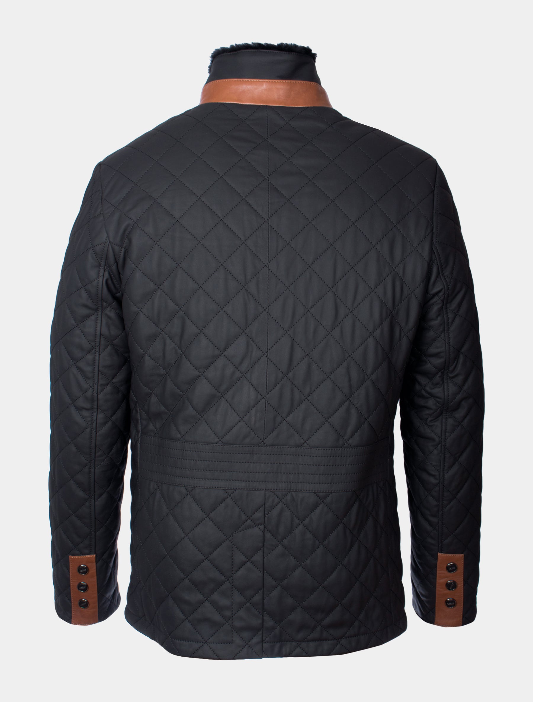 Gesteppte Winter Herren Lederjacke Steppjacke mit Lammfell gefüttert - Leno Lammfell in schwarz braun