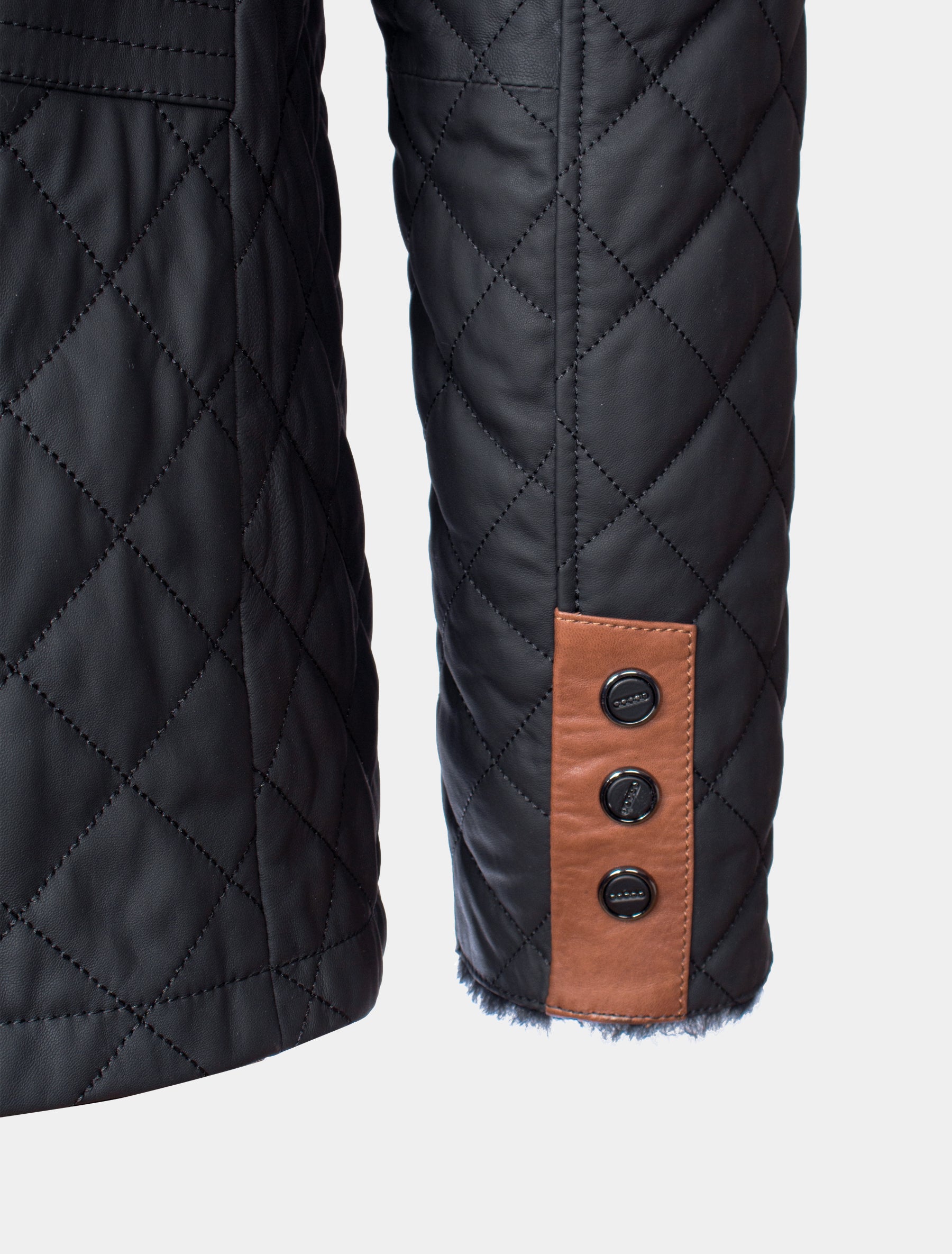 Gesteppte Winter Herren Lederjacke Steppjacke mit Lammfell gefüttert - Leno Lammfell in schwarz braun