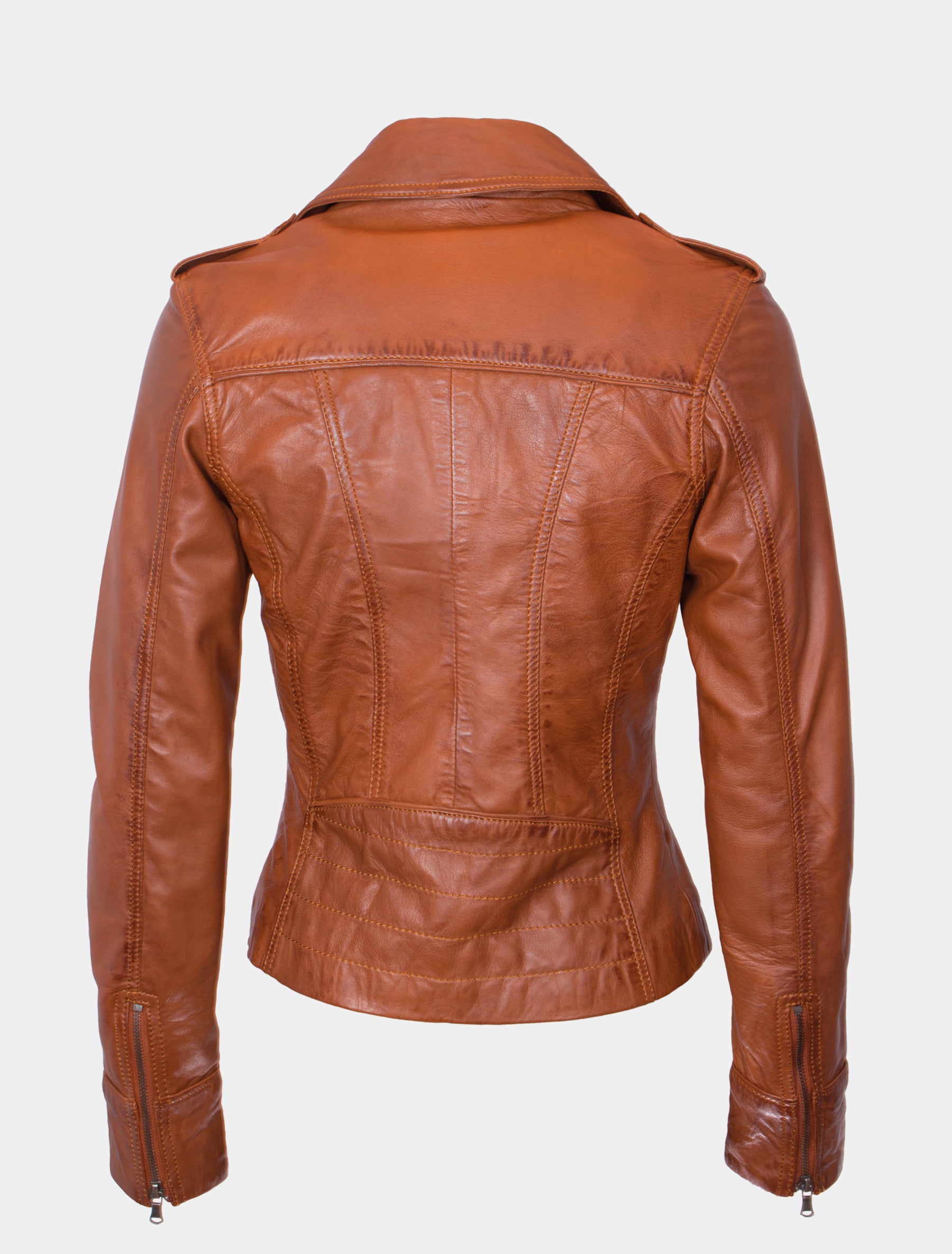 Damen Biker Lederjacke mit Reverskragen - Mariah in cognac