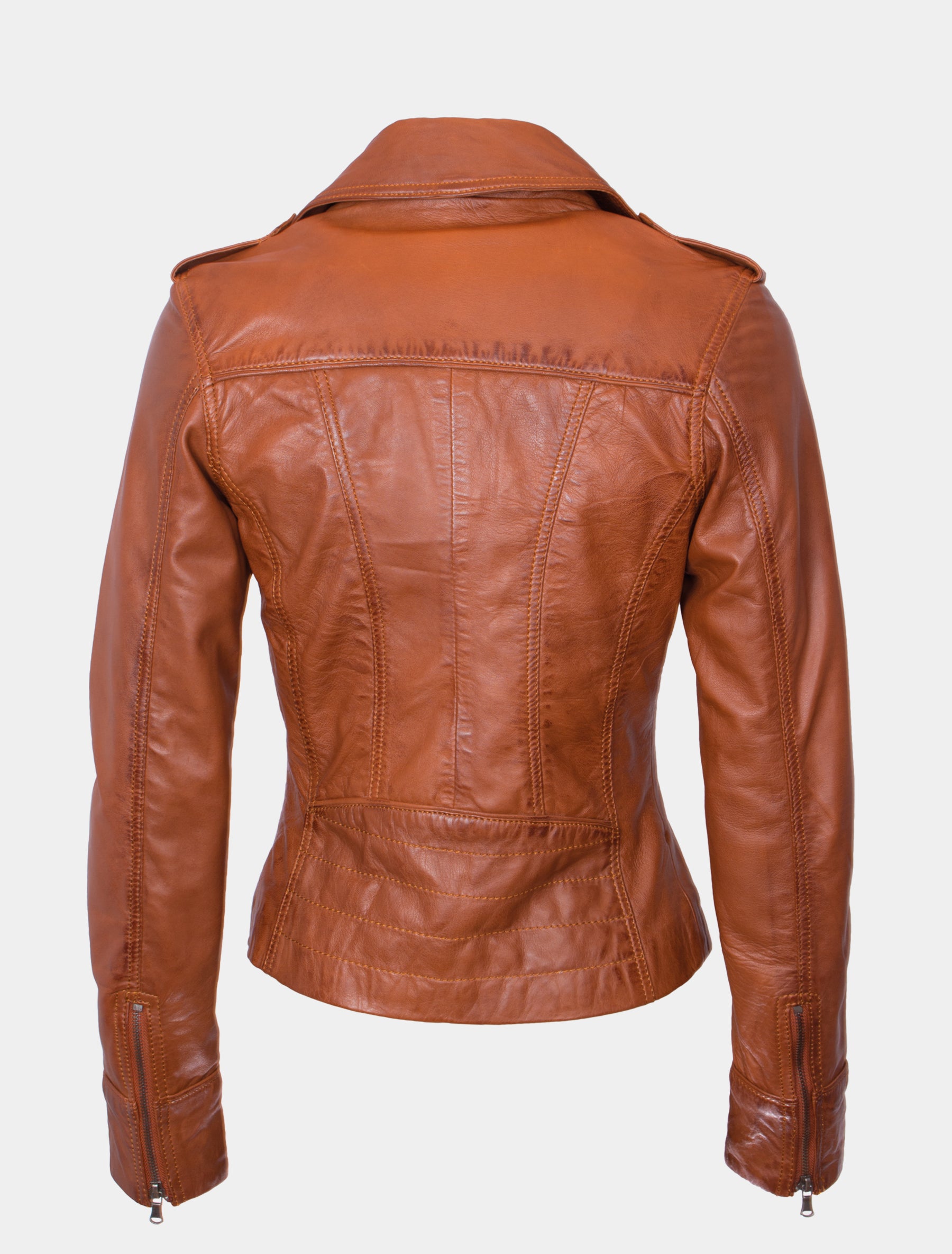 Damen Biker Lederjacke mit Reverskragen - Mariah in cognac