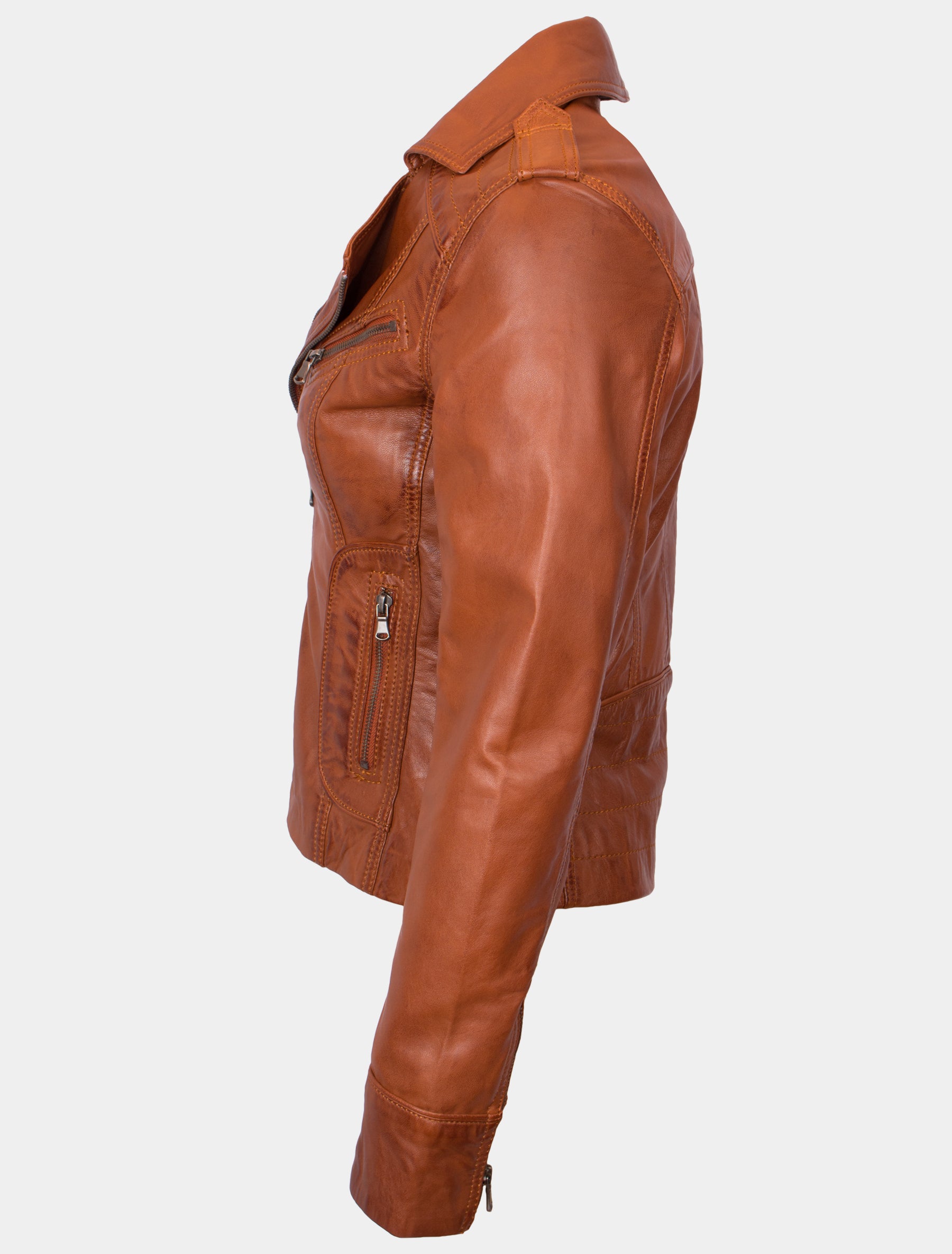 Damen Biker Lederjacke mit Reverskragen - Mariah in cognac