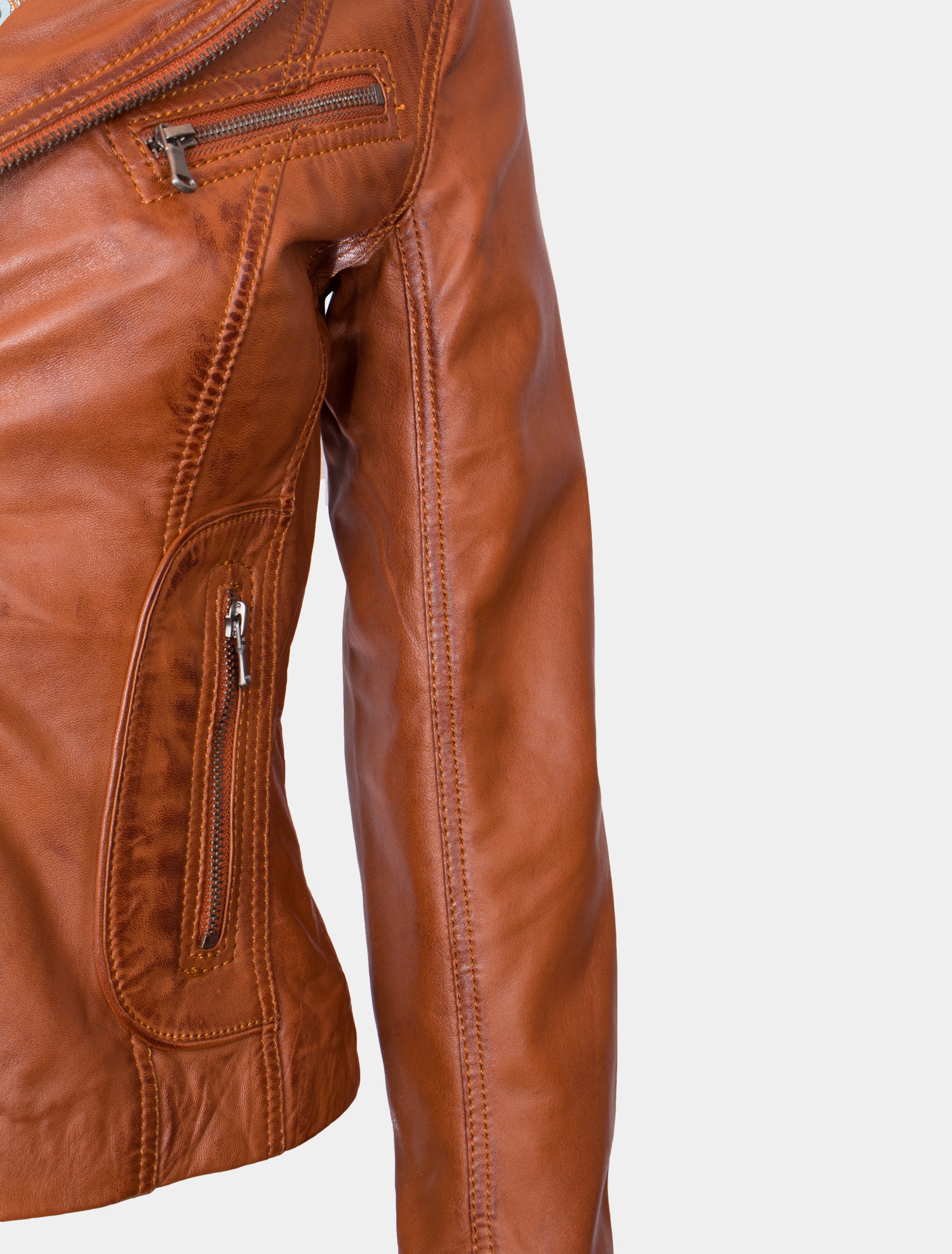 Damen Biker Lederjacke mit Reverskragen - Mariah in cognac