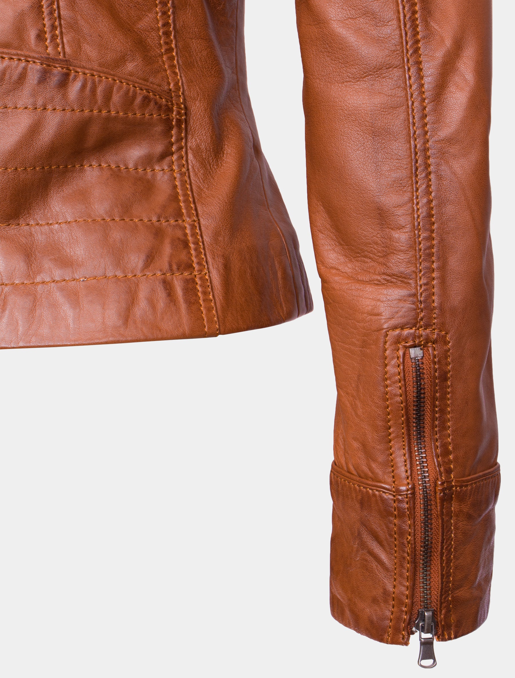 Damen Biker Lederjacke mit Reverskragen - Mariah in cognac