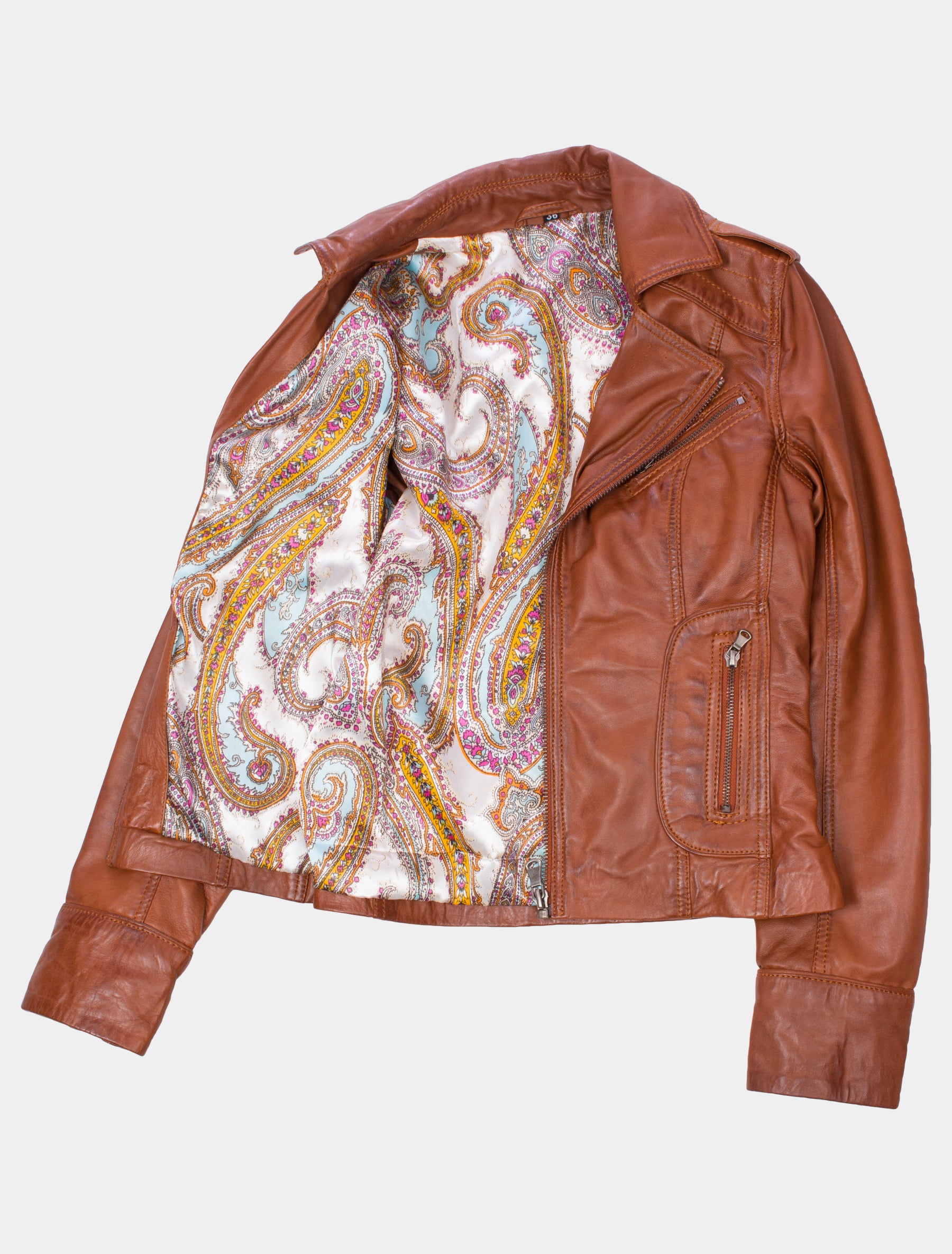 Damen Biker Lederjacke mit Reverskragen - Mariah in cognac