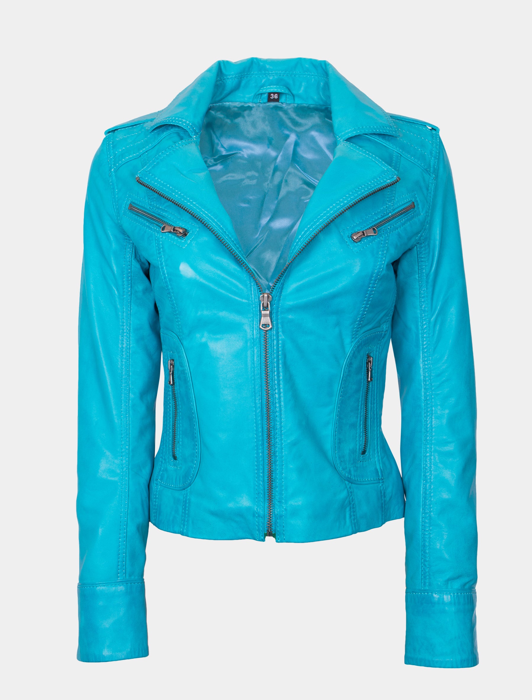 Damen Biker Lederjacke mit Reverskragen - Mariah in fabulous blue