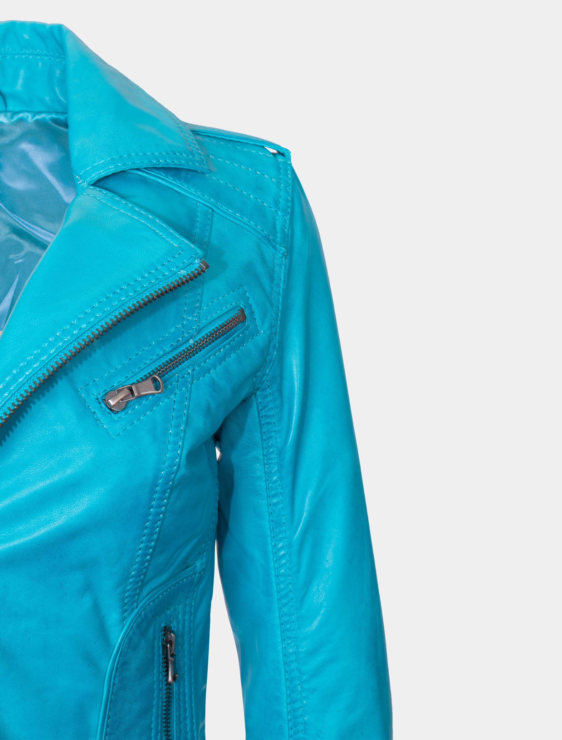 Damen Biker Lederjacke mit Reverskragen - Mariah in fabulous blue