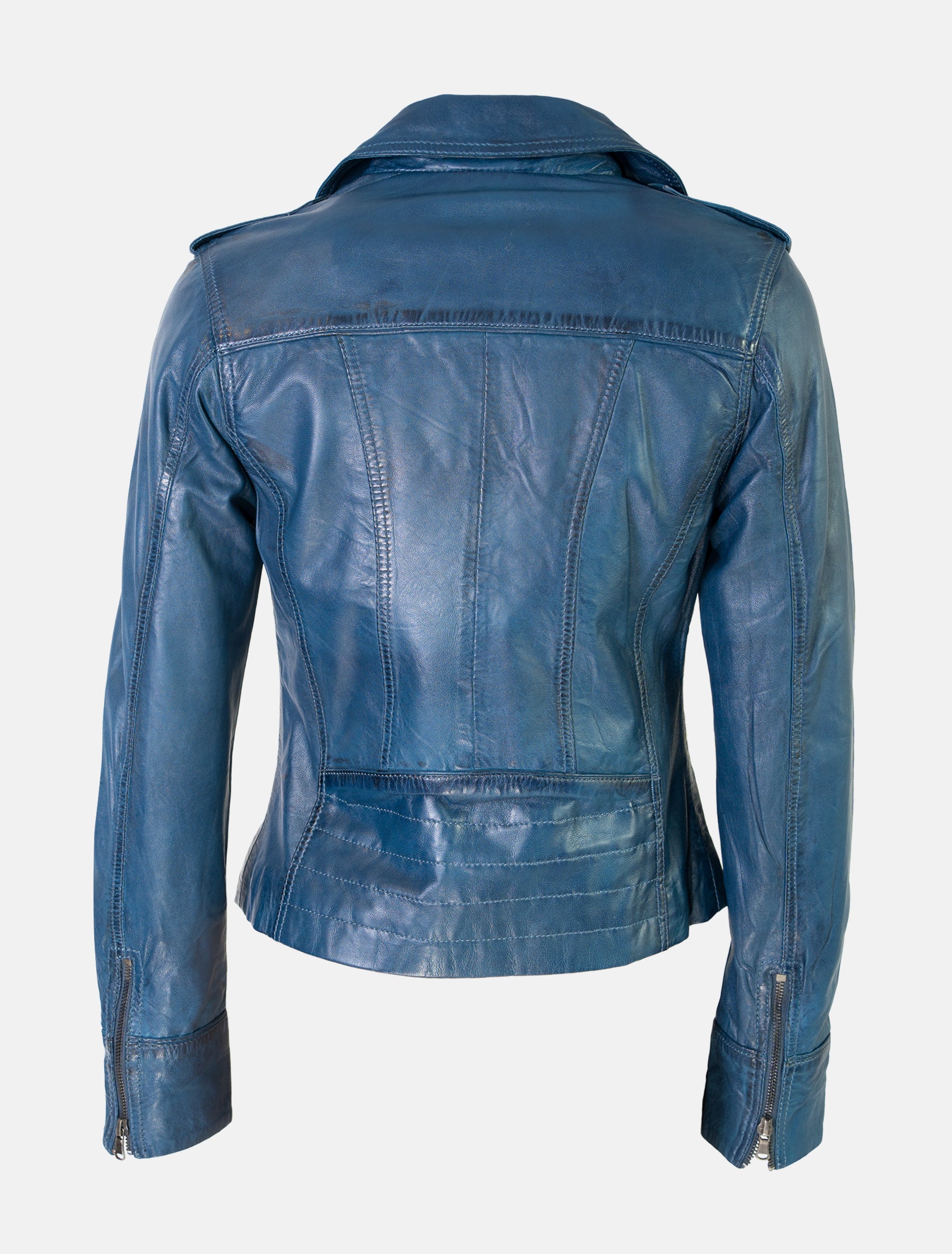 Damen Biker Lederjacke mit Reverskragen - Mariah in royalblau