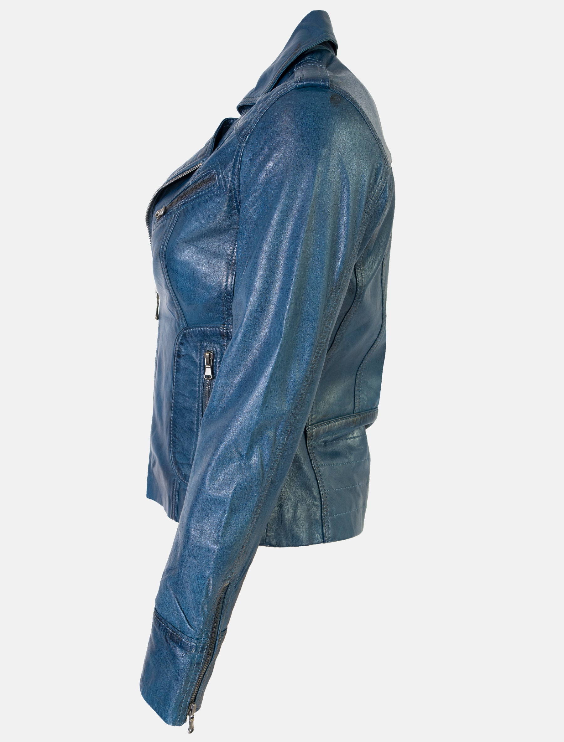 Damen Biker Lederjacke mit Reverskragen - Mariah in royalblau