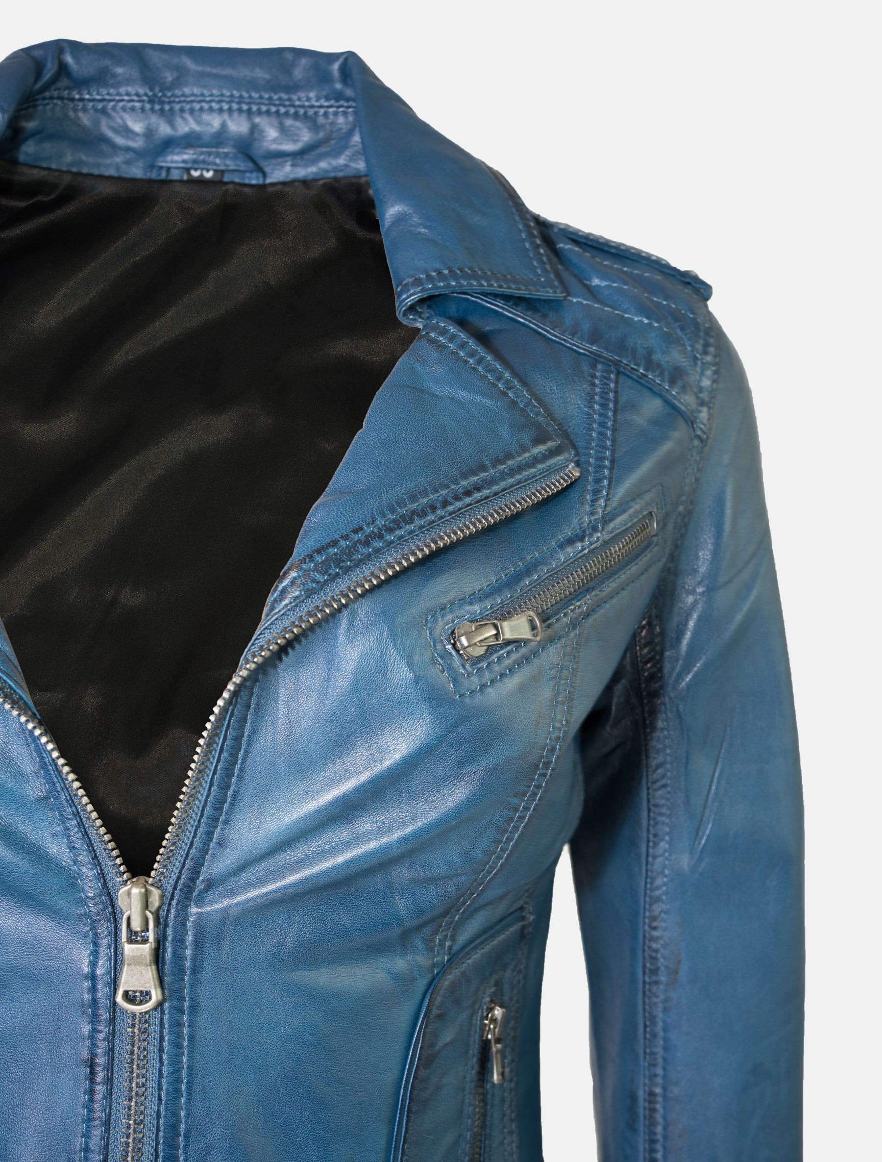 Damen Biker Lederjacke mit Reverskragen - Mariah in royalblau