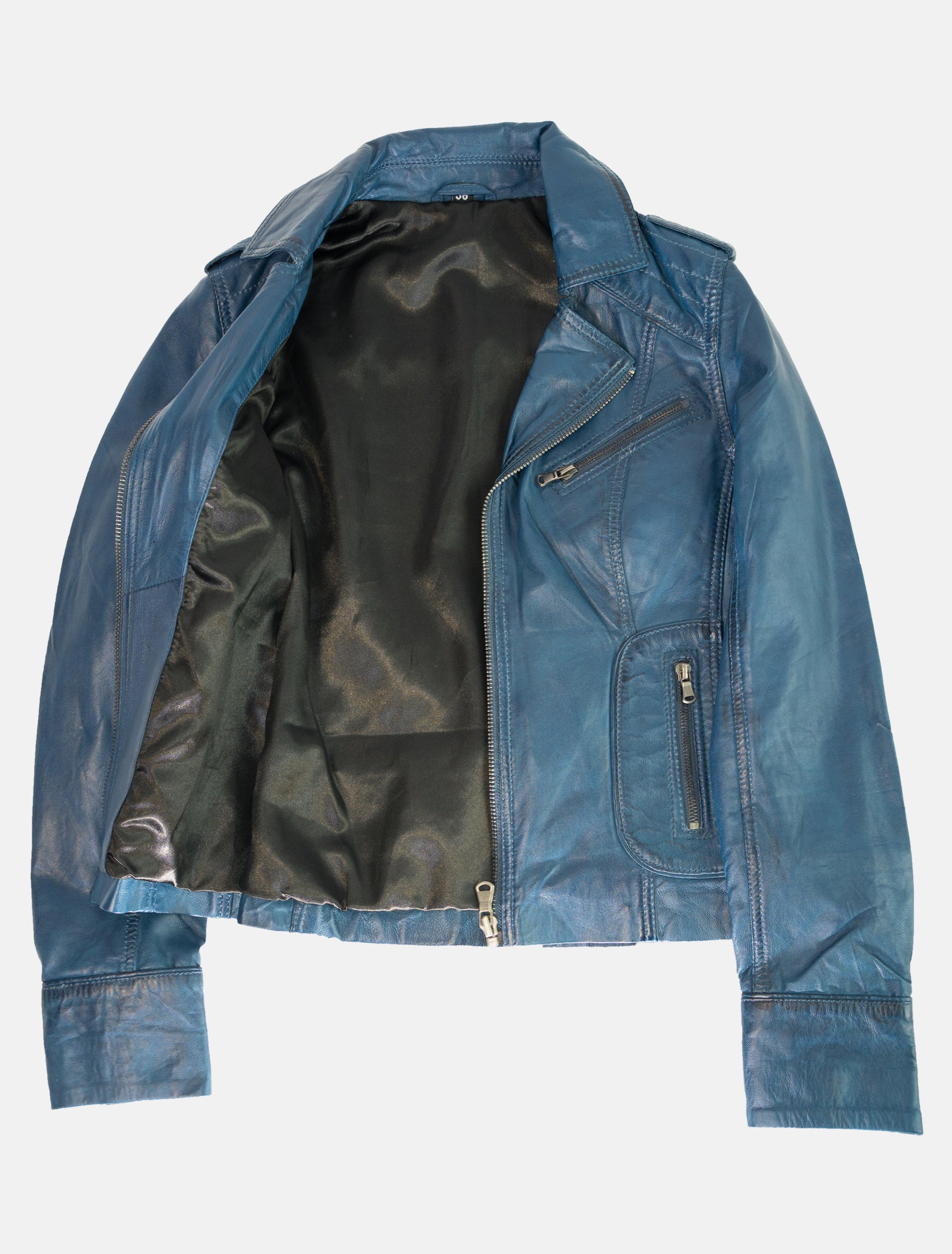 Damen Biker Lederjacke mit Reverskragen - Mariah in royalblau