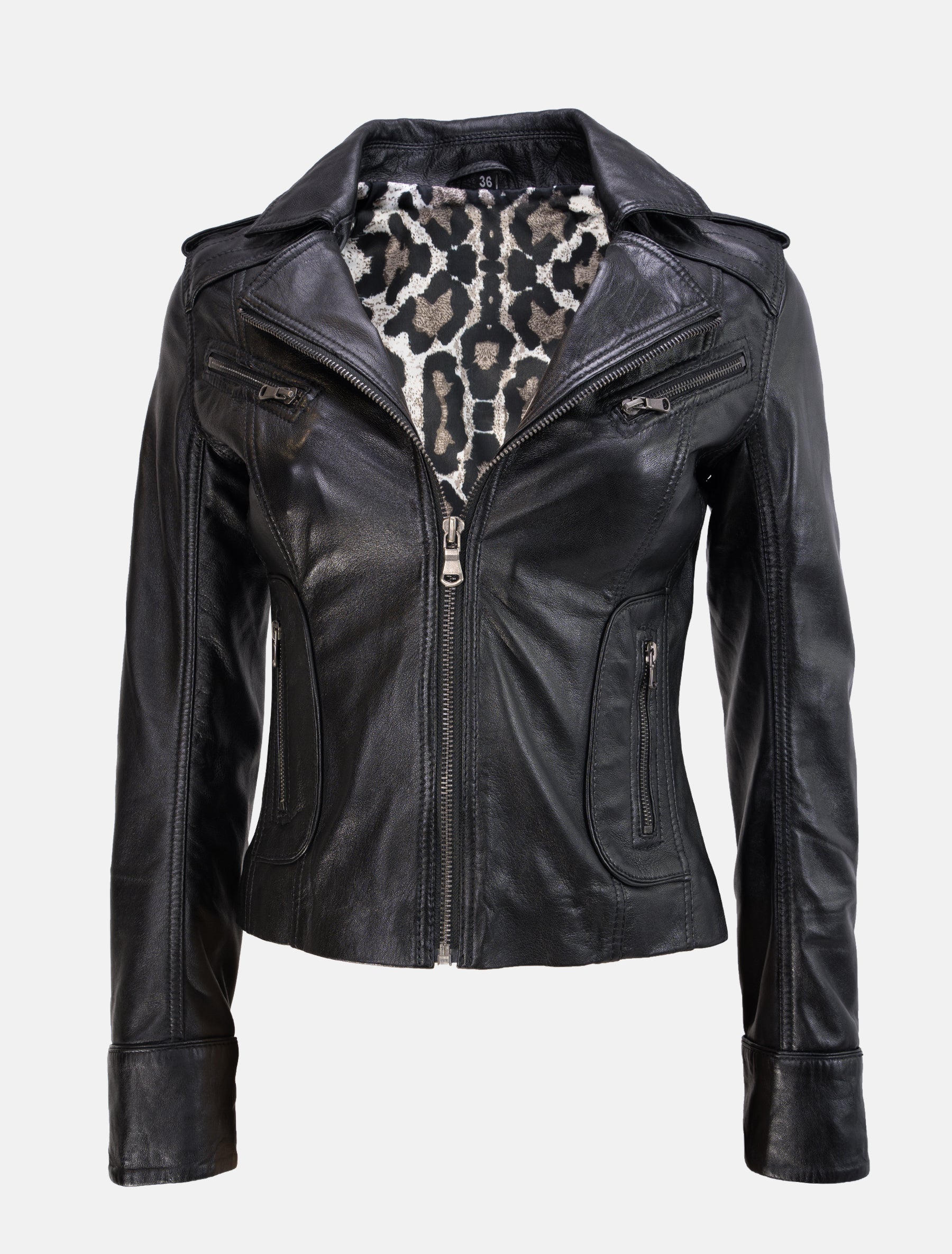 Damen Biker Lederjacke mit Reverskragen - Mariah in schwarz