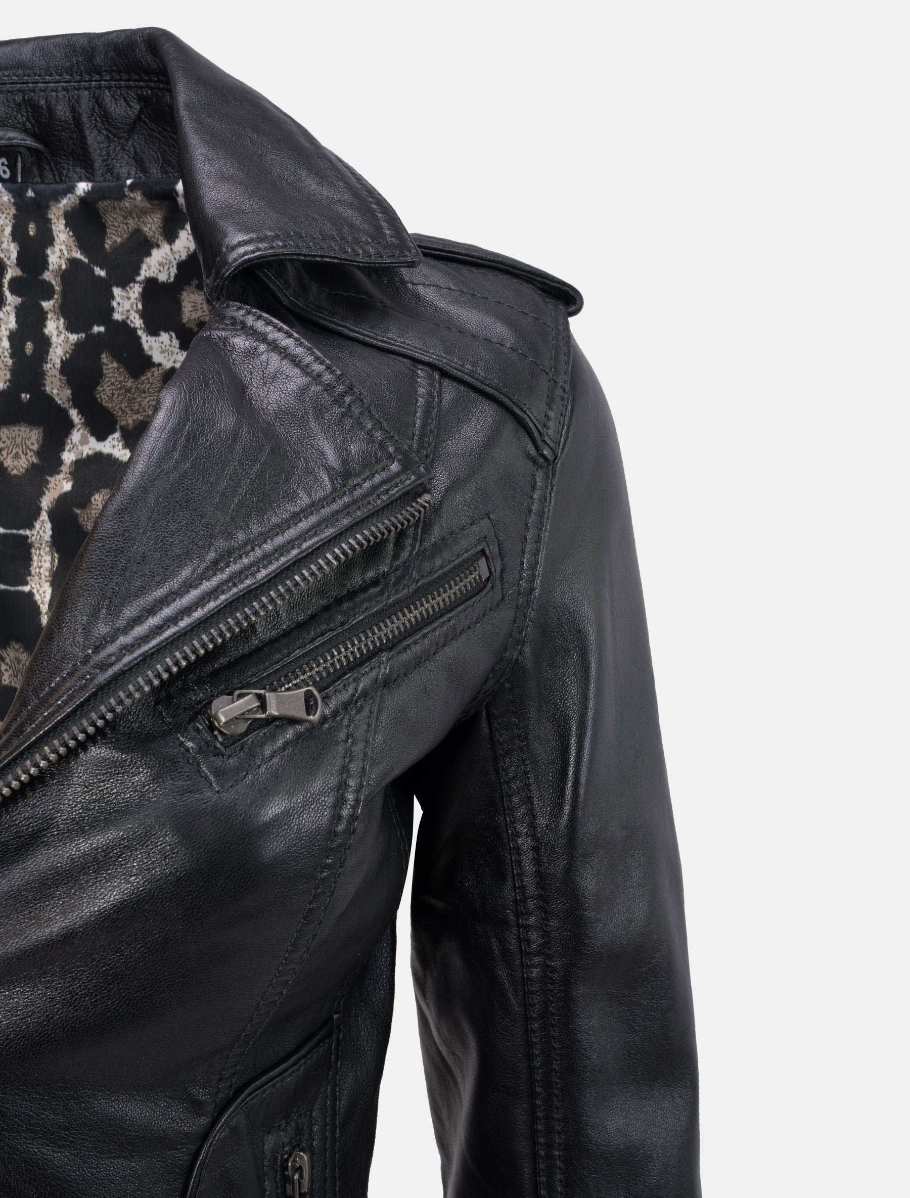 Damen Biker Lederjacke mit Reverskragen - Mariah in schwarz