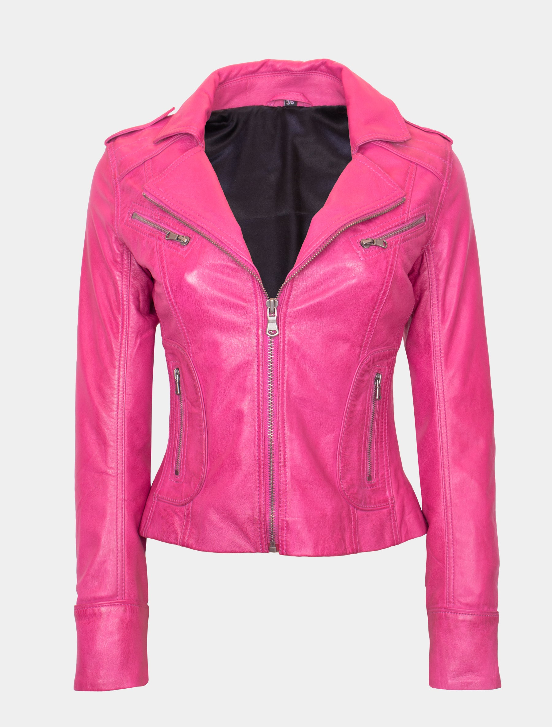 Damen Biker Lederjacke mit Reverskragen - Mariah in shocking pink