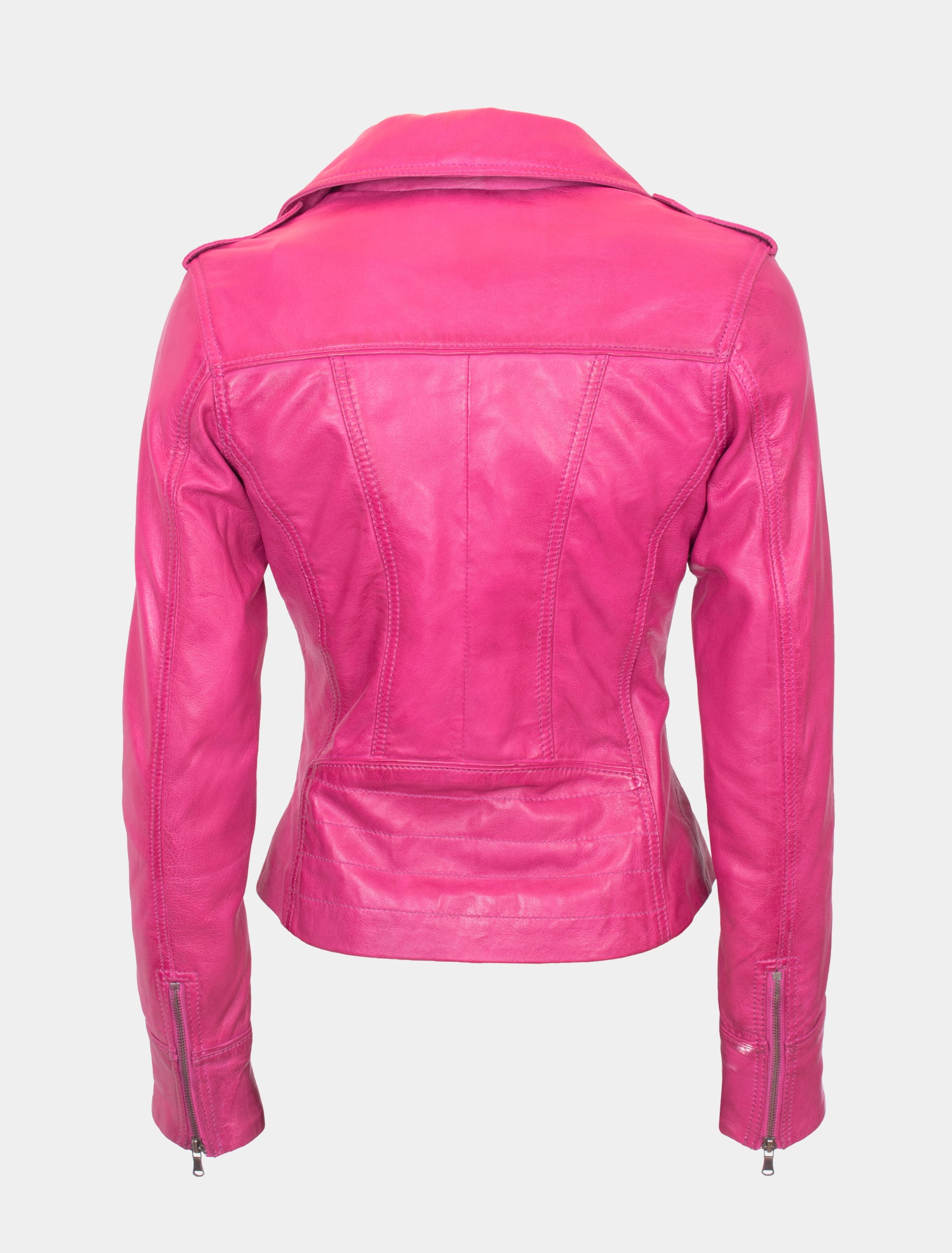 Damen Biker Lederjacke mit Reverskragen - Mariah in shocking pink