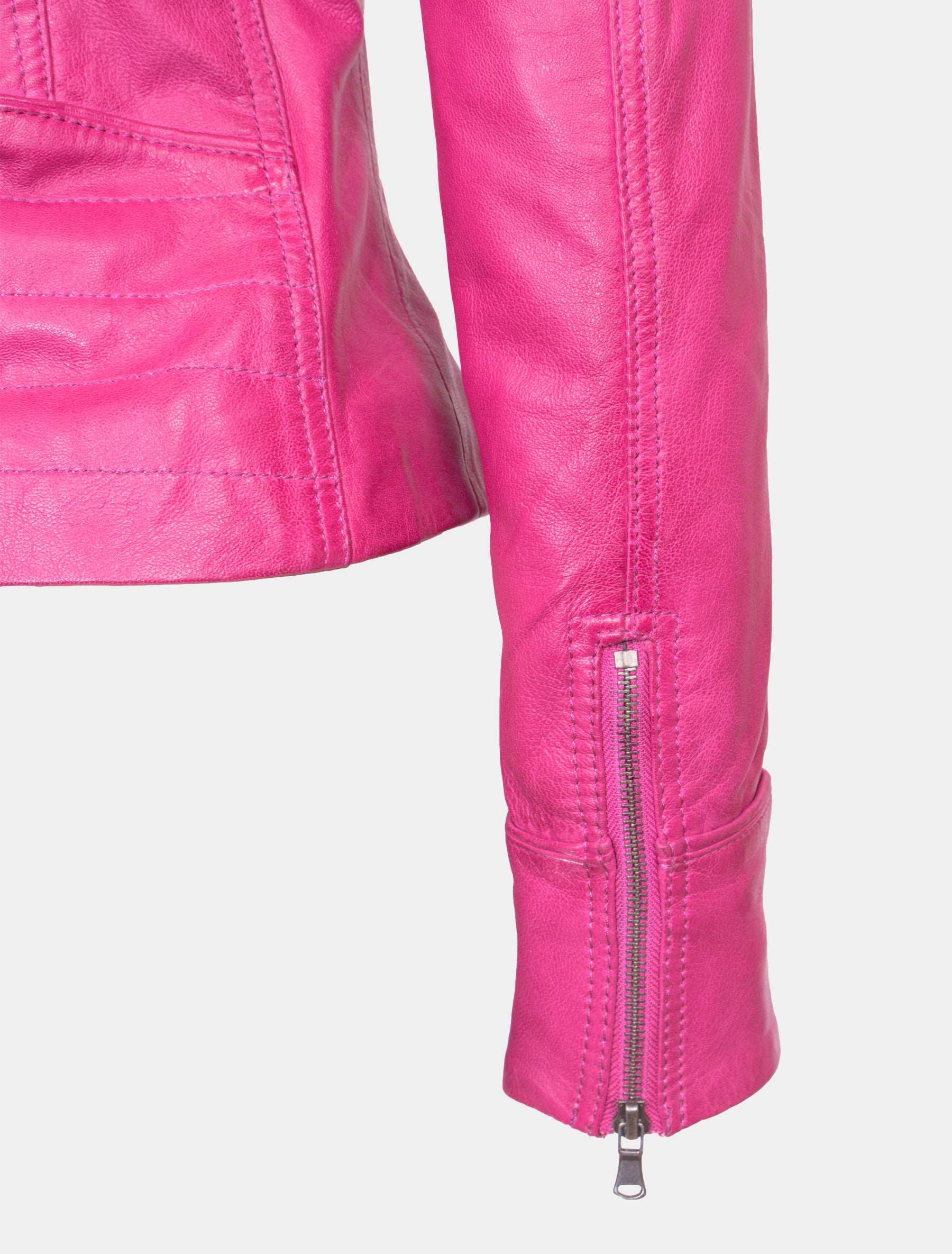 Damen Biker Lederjacke mit Reverskragen - Mariah in shocking pink