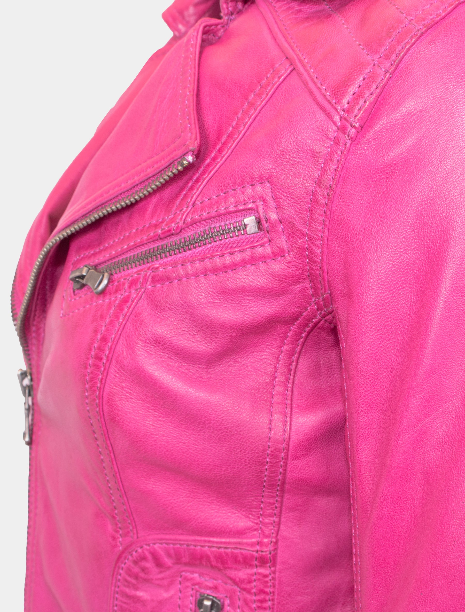 Damen Biker Lederjacke mit Reverskragen - Mariah in shocking pink