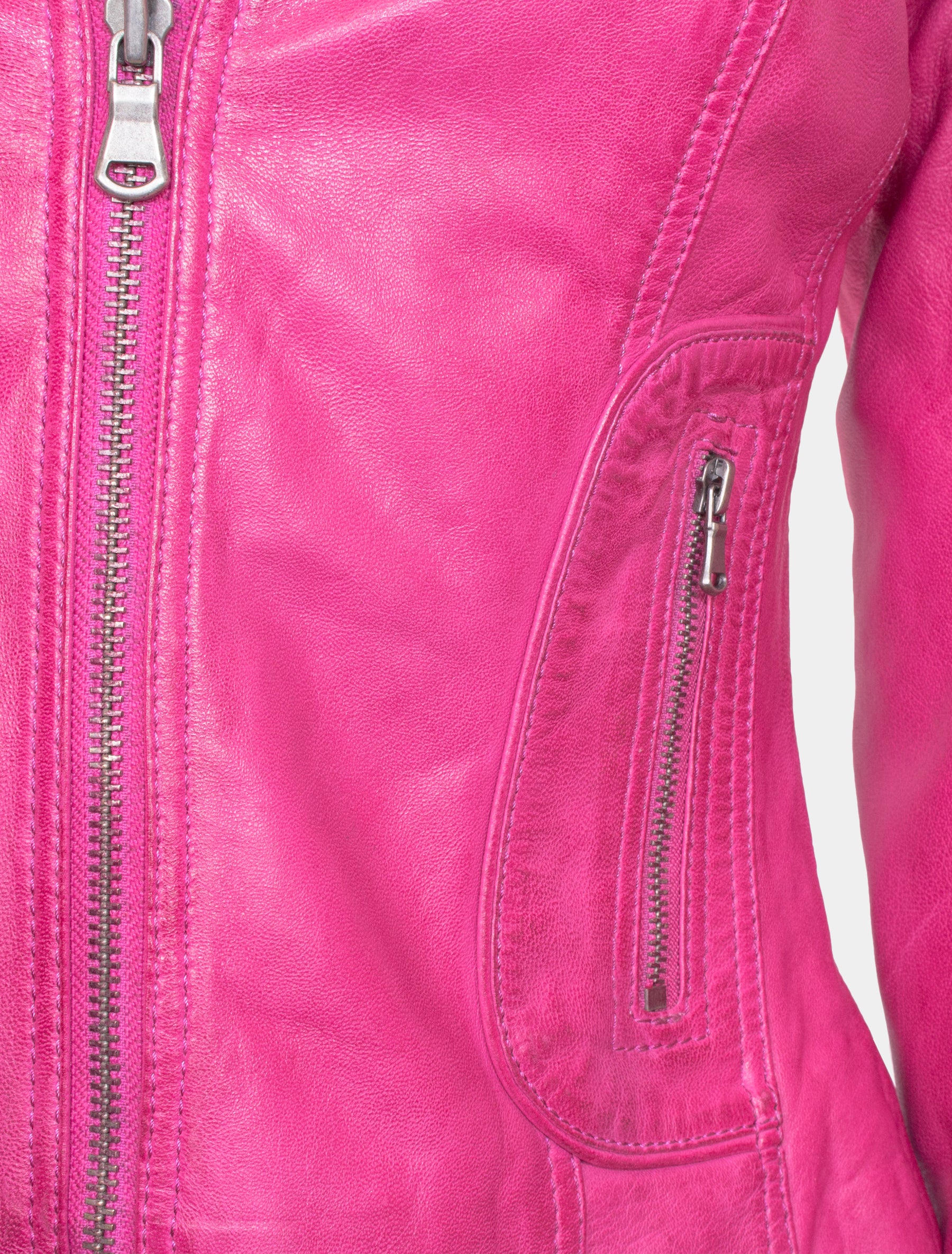 Damen Biker Lederjacke mit Reverskragen - Mariah in shocking pink